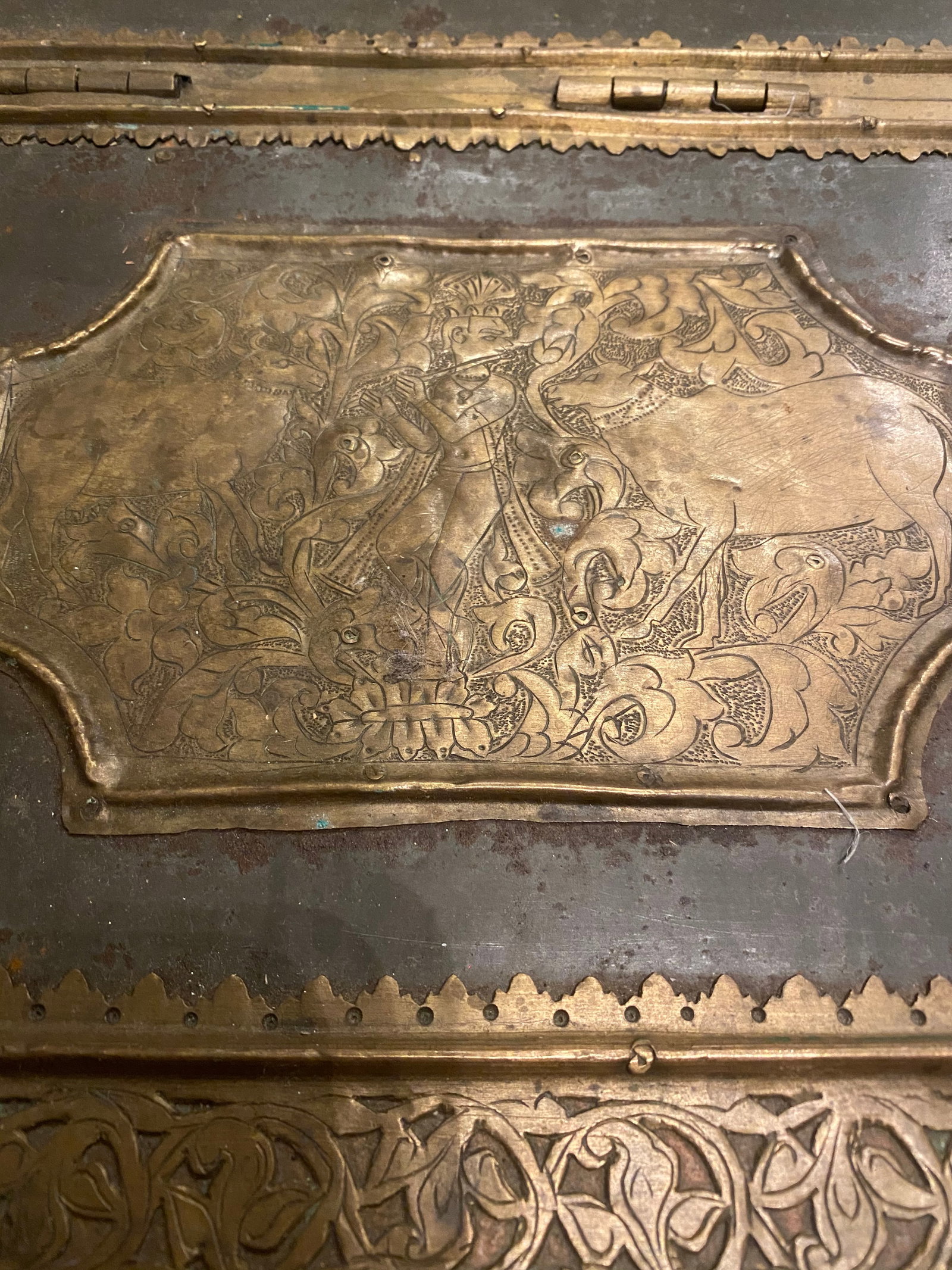 Antique Anglo Indian Brass Engraved Chest - 6