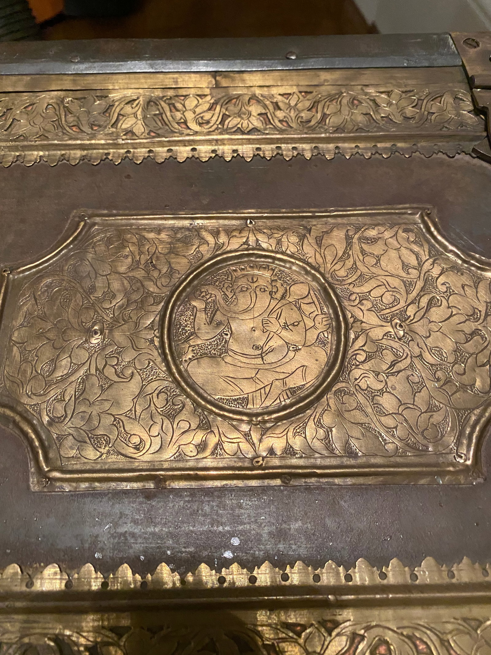 Antique Anglo Indian Brass Engraved Chest - 8