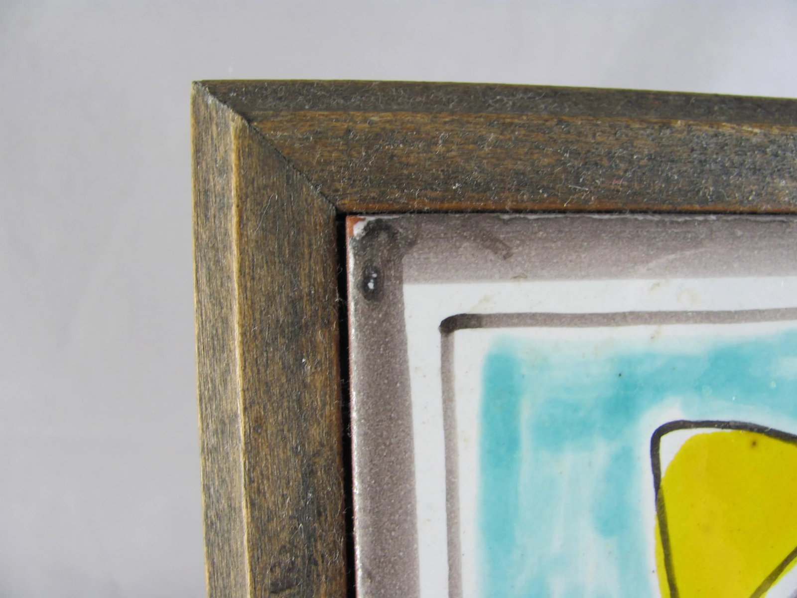 1960s DeSimone Hand Painted Sun Ceramic Tile Wood Frame - 2