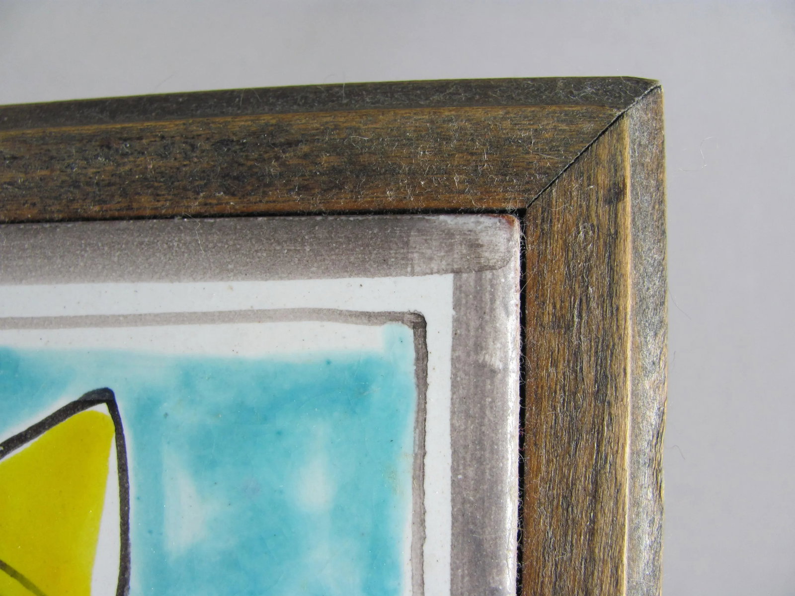 1960s DeSimone Hand Painted Sun Ceramic Tile Wood Frame - 3