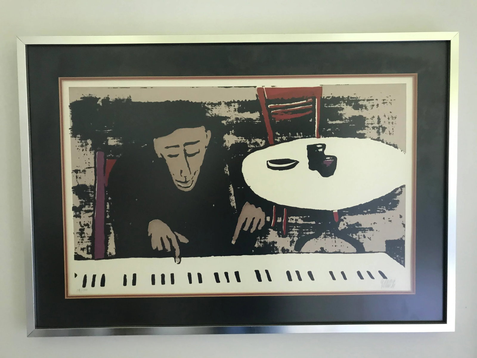 Vintage Mid Century Abstract Piano Player Musician Jazz Georg Rauch Lithograph Signed Numbered, Fram - 2