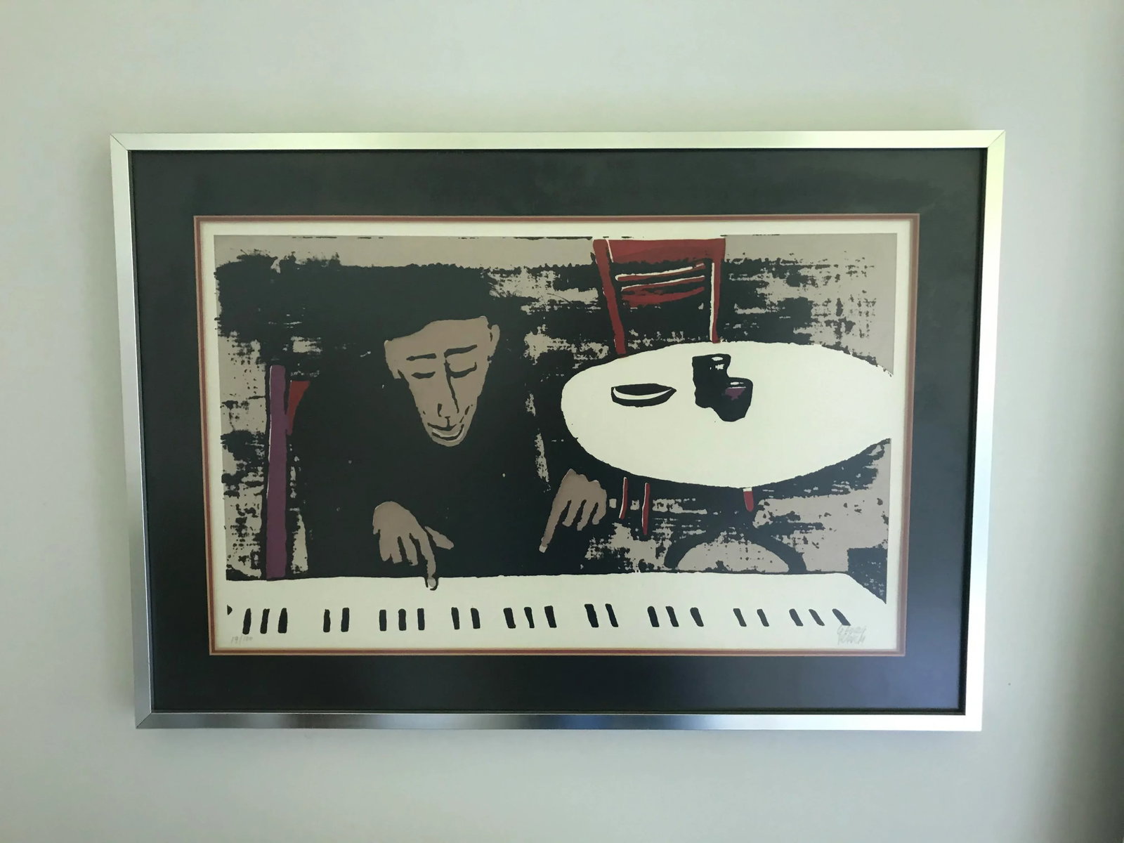 Vintage Mid Century Abstract Piano Player Musician Jazz Georg Rauch Lithograph Signed Numbered, Fram - 4