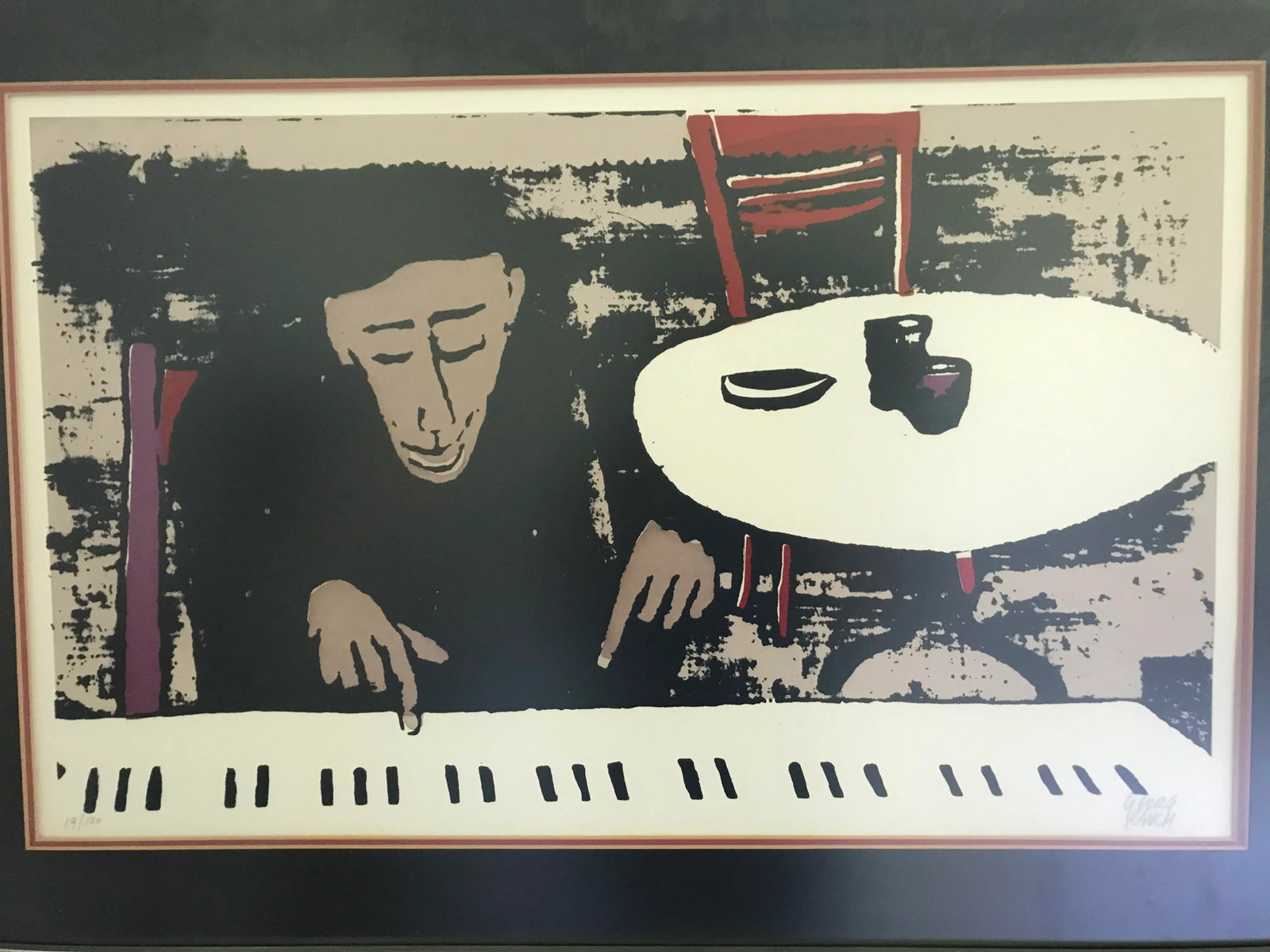 Vintage Mid Century Abstract Piano Player Musician Jazz Georg Rauch Lithograph Signed Numbered, Fram - 7