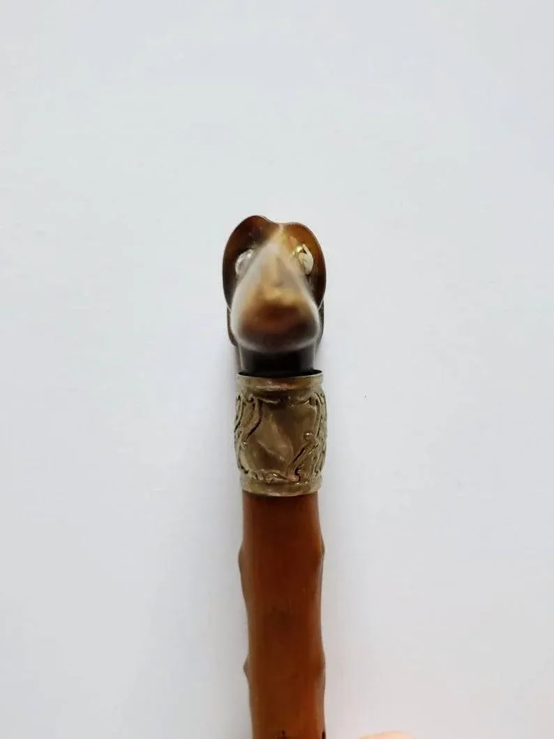 Early 20th Century Hand Carved Italian Greyhound Walking Cane - 9