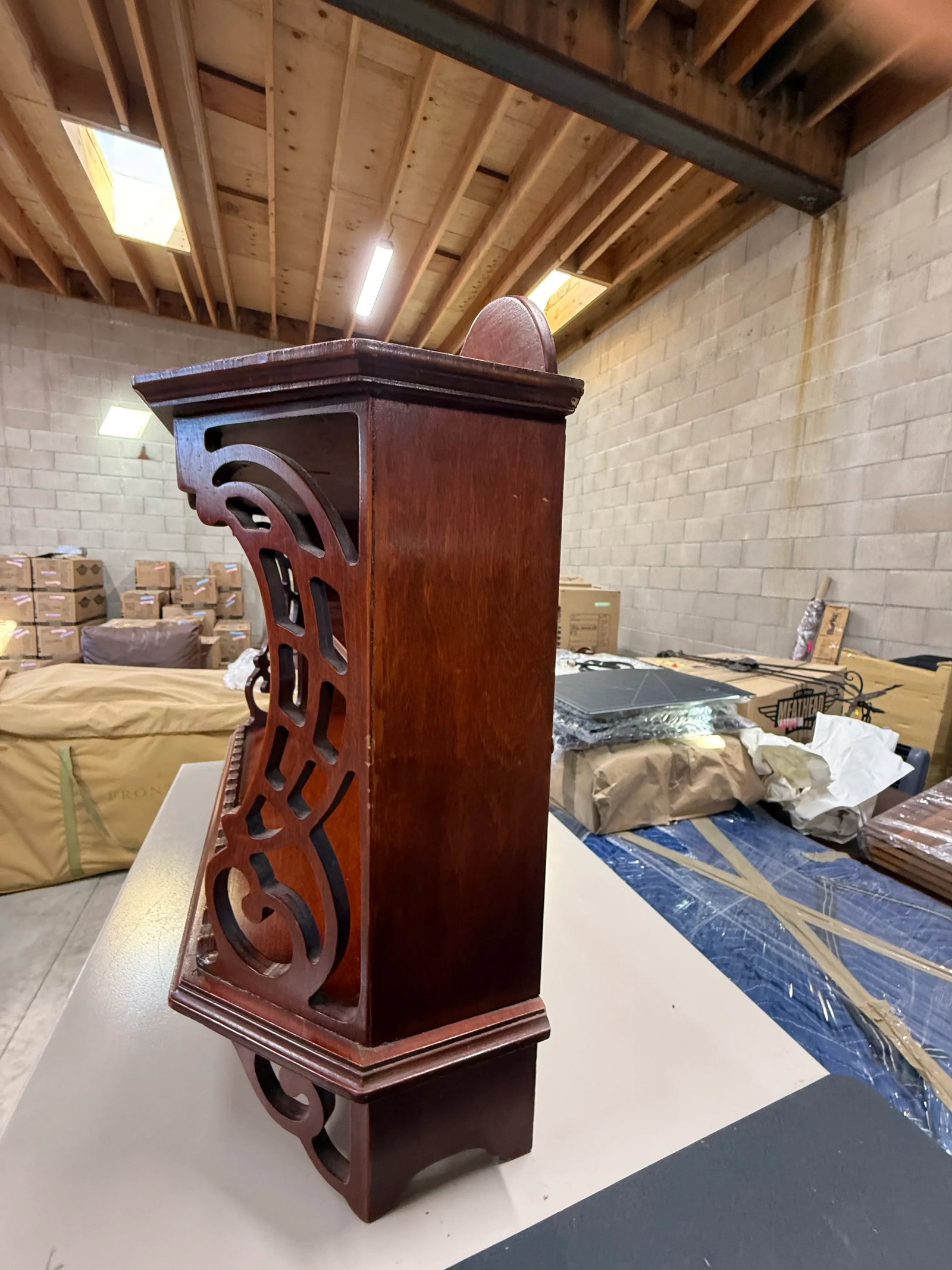 1940s Vintage Curio Shelf With Mirror. Art Nouveau Woodwork - 5