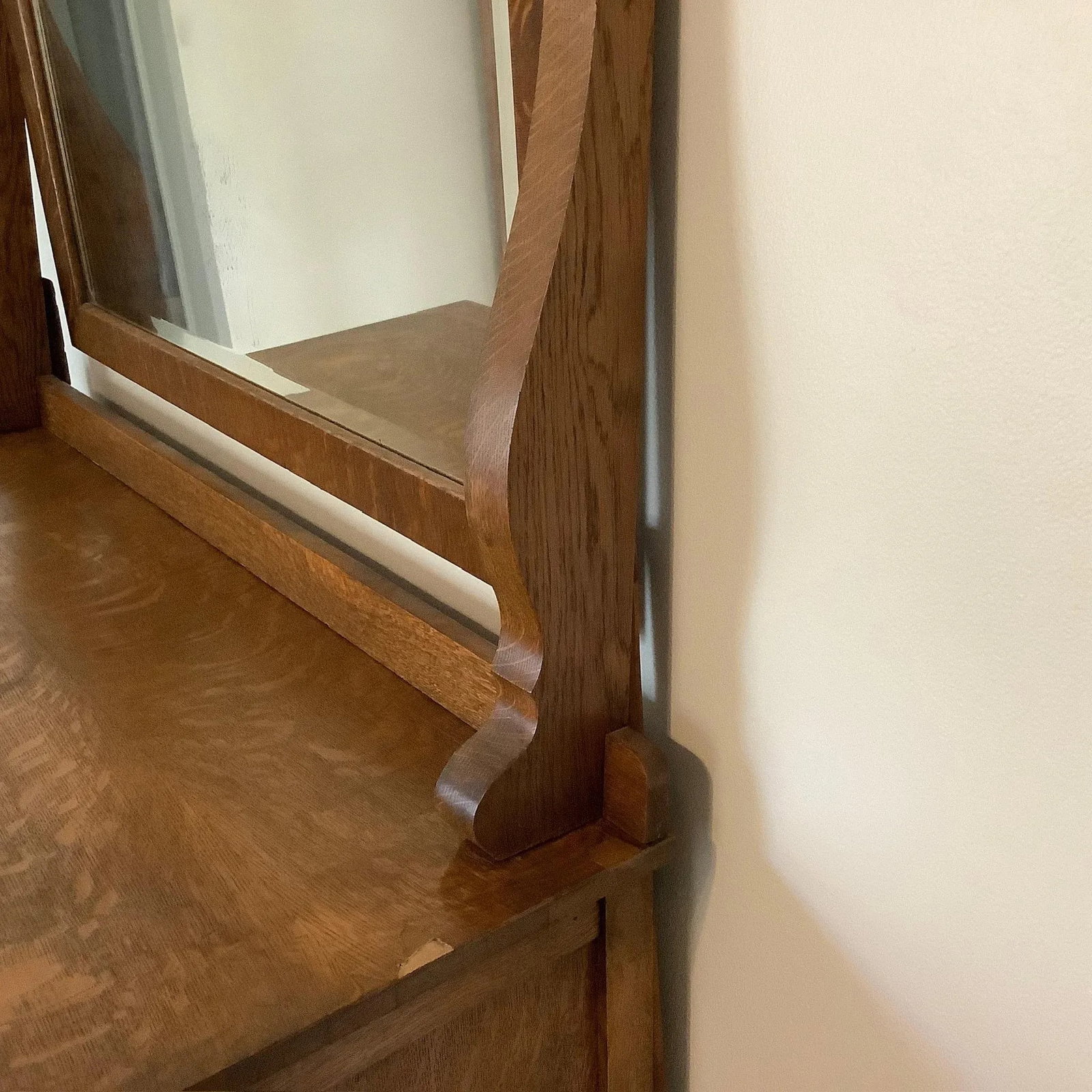 Antique Oak American Empire Waterfall Front Dresser With Mirror - 10