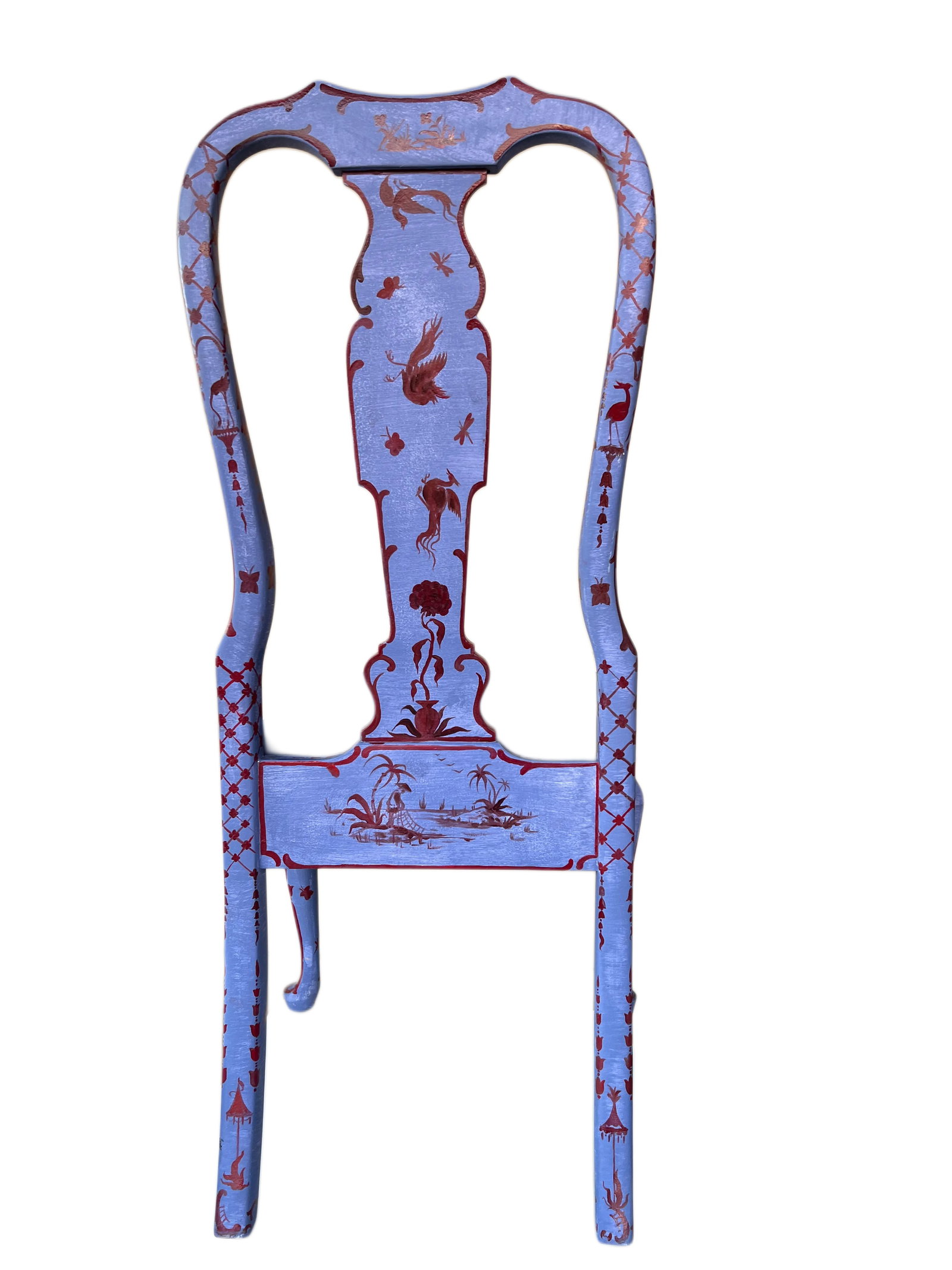 Vintage Handpainted Chinoiserie Chic Blue Accent Chair With New Velvet Upholstery - 4