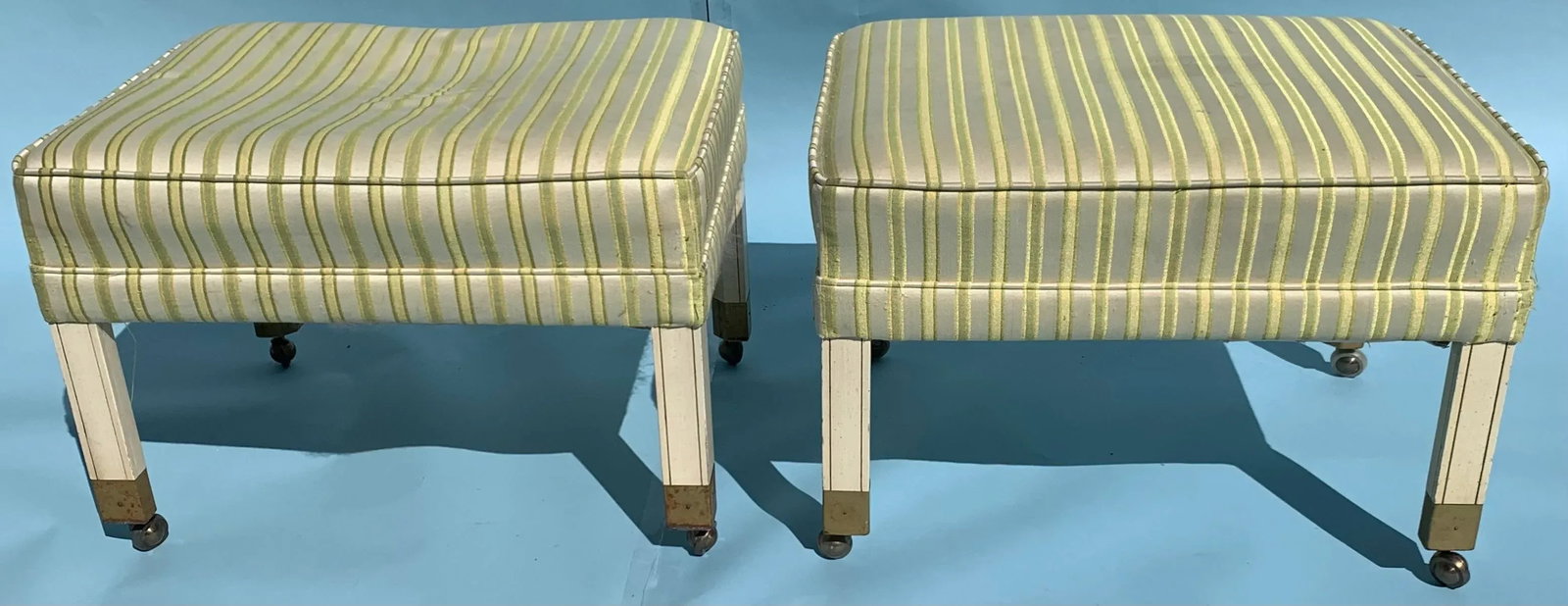 1960s Vintage Mid Century Ottomans on Brass Casters, Set of 2 - 2