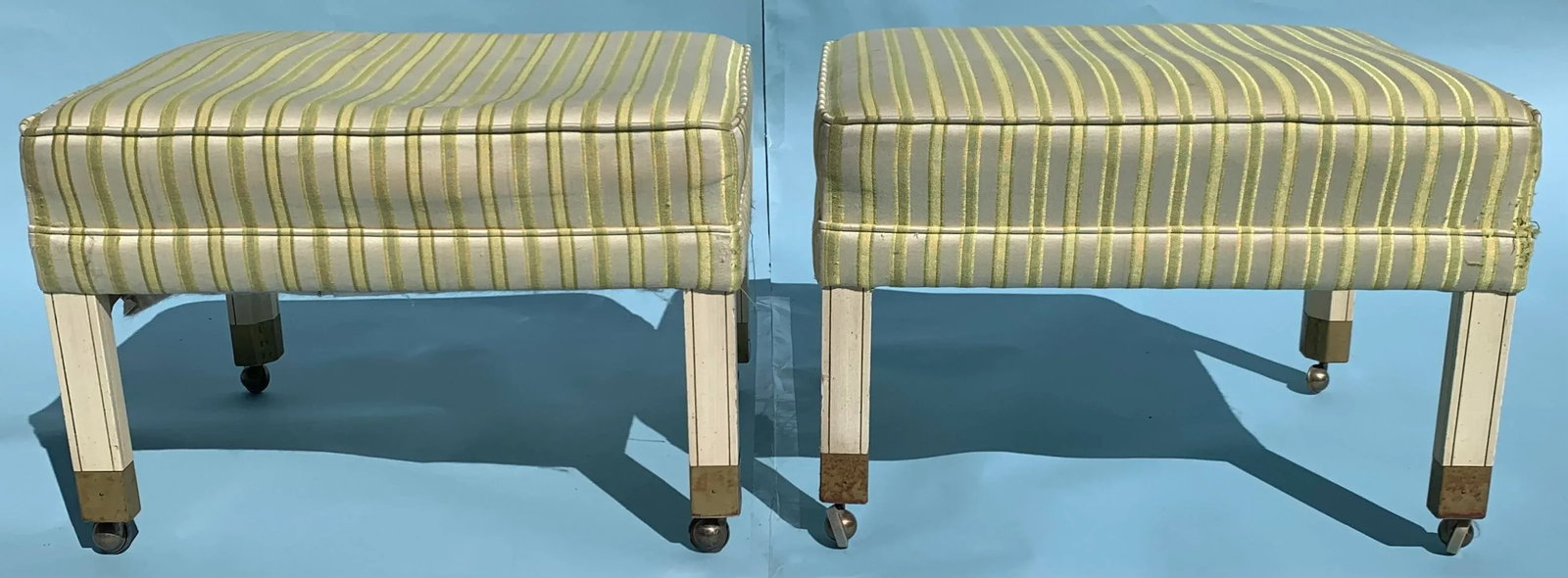 1960s Vintage Mid Century Ottomans on Brass Casters, Set of 2 - 4