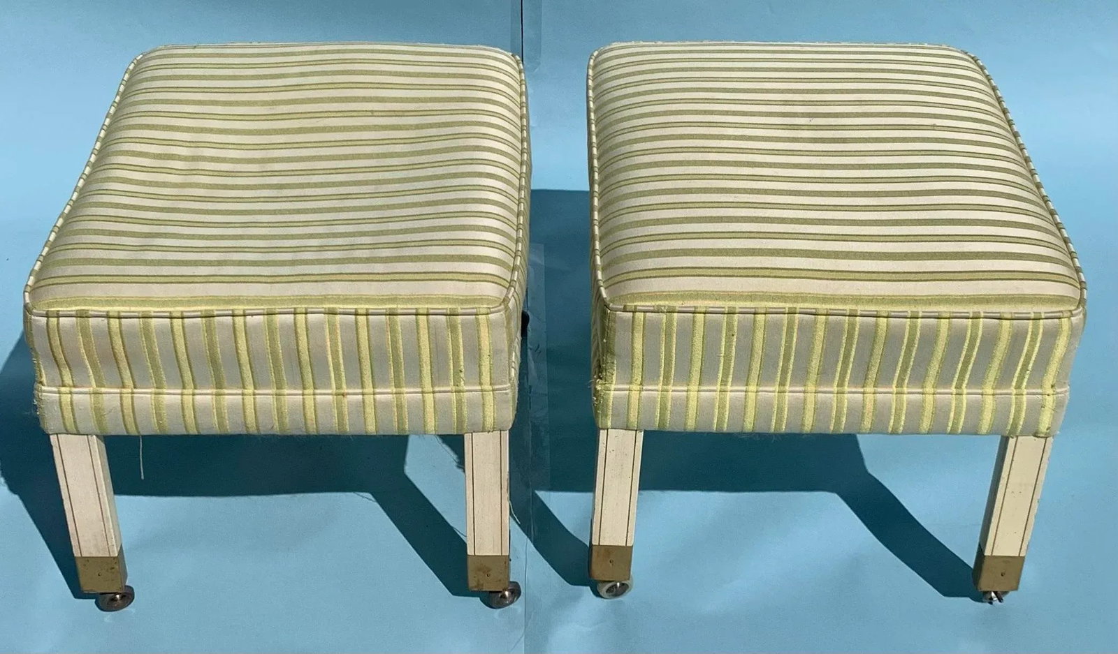 1960s Vintage Mid Century Ottomans on Brass Casters, Set of 2 - 6