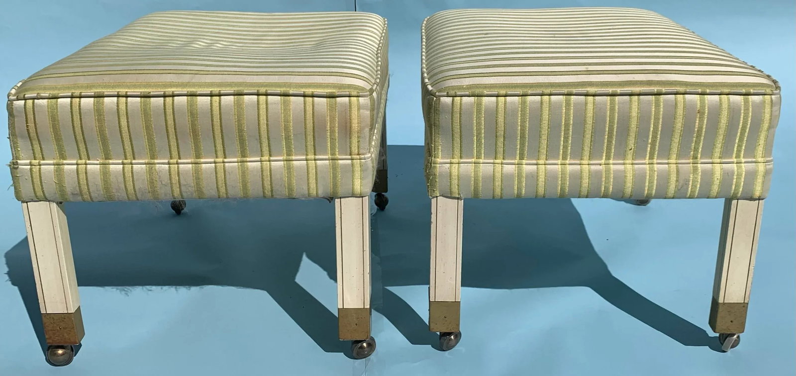 1960s Vintage Mid Century Ottomans on Brass Casters, Set of 2 - 9