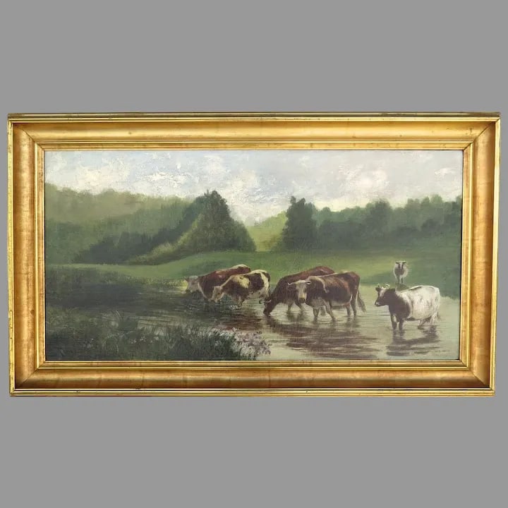Mid 19th Century Oil on Canvas by William Jacob Hays, SR. (1830-1875) Cows River - 10
