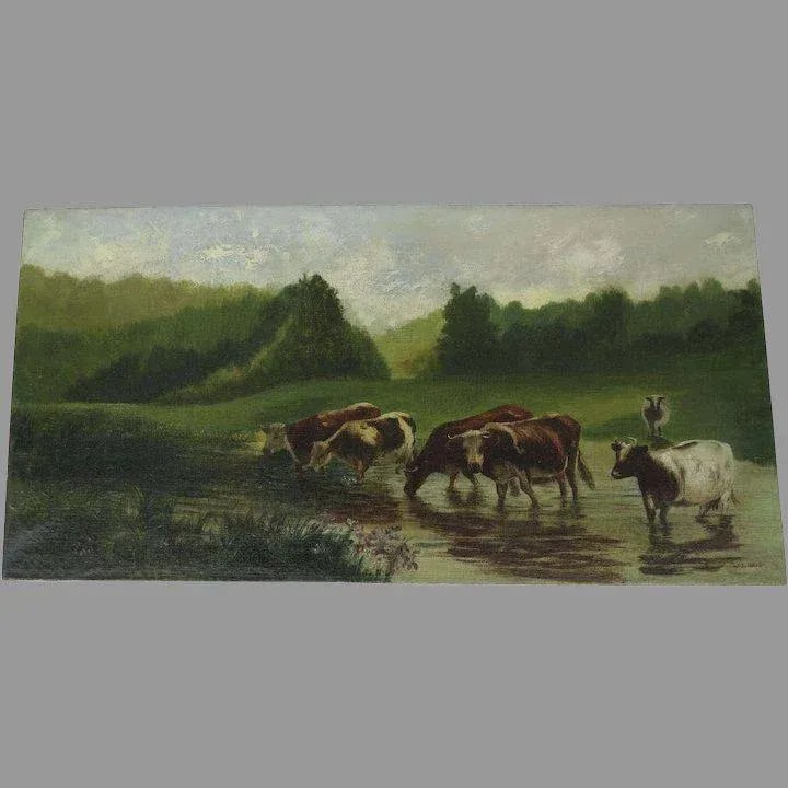 Mid 19th Century Oil on Canvas by William Jacob Hays, SR. (1830-1875) Cows River - 2