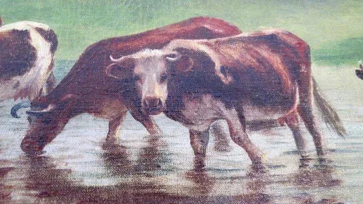 Mid 19th Century Oil on Canvas by William Jacob Hays, SR. (1830-1875) Cows River - 3