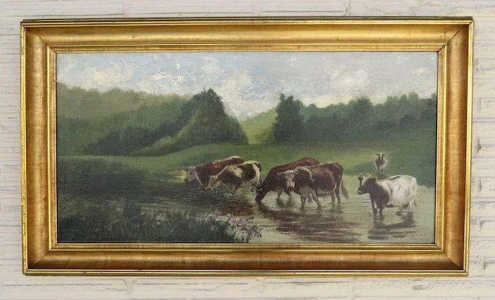 Mid 19th Century Oil on Canvas by William Jacob Hays, SR. (1830-1875) Cows River - 7