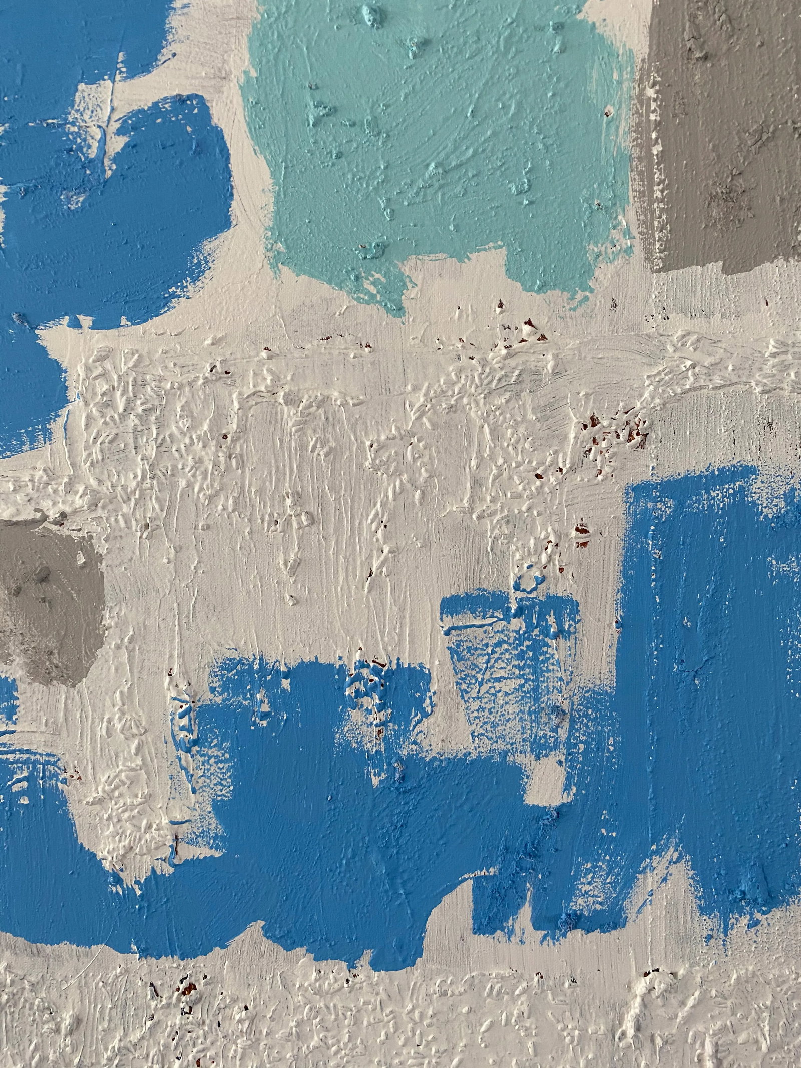 Contemporary Abstract Light Blue and White Mixed-Media Painting - 4
