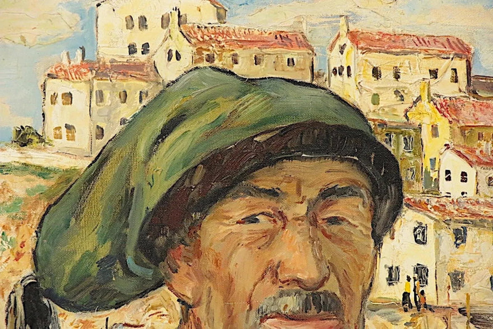 Original Mid 20th Century Oil/Canvas-Portrait-Southern European Man-Signed "Villon" - 3