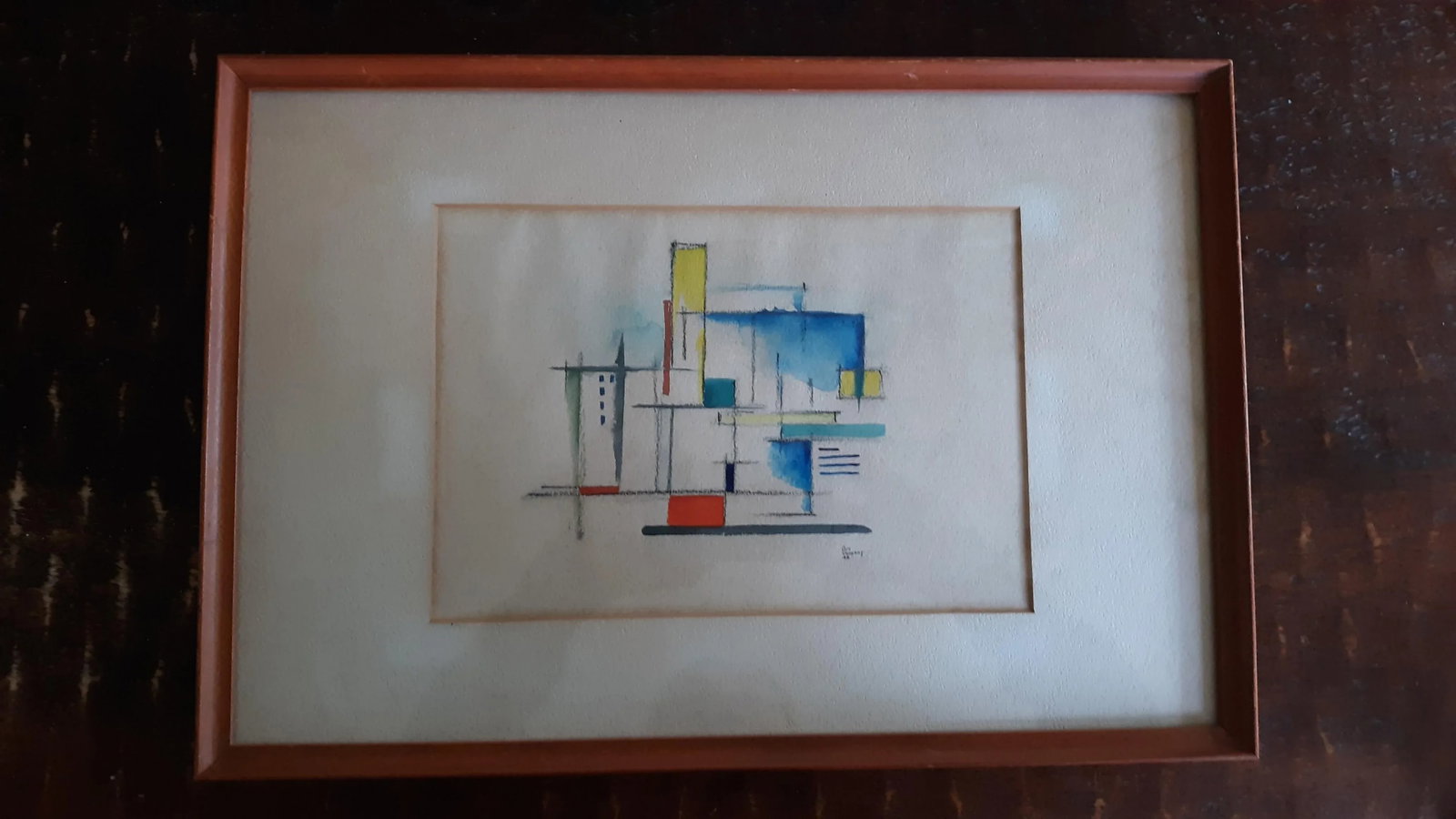 1948 "Town" Modernist Style Watercolor Painting, Framed - 2