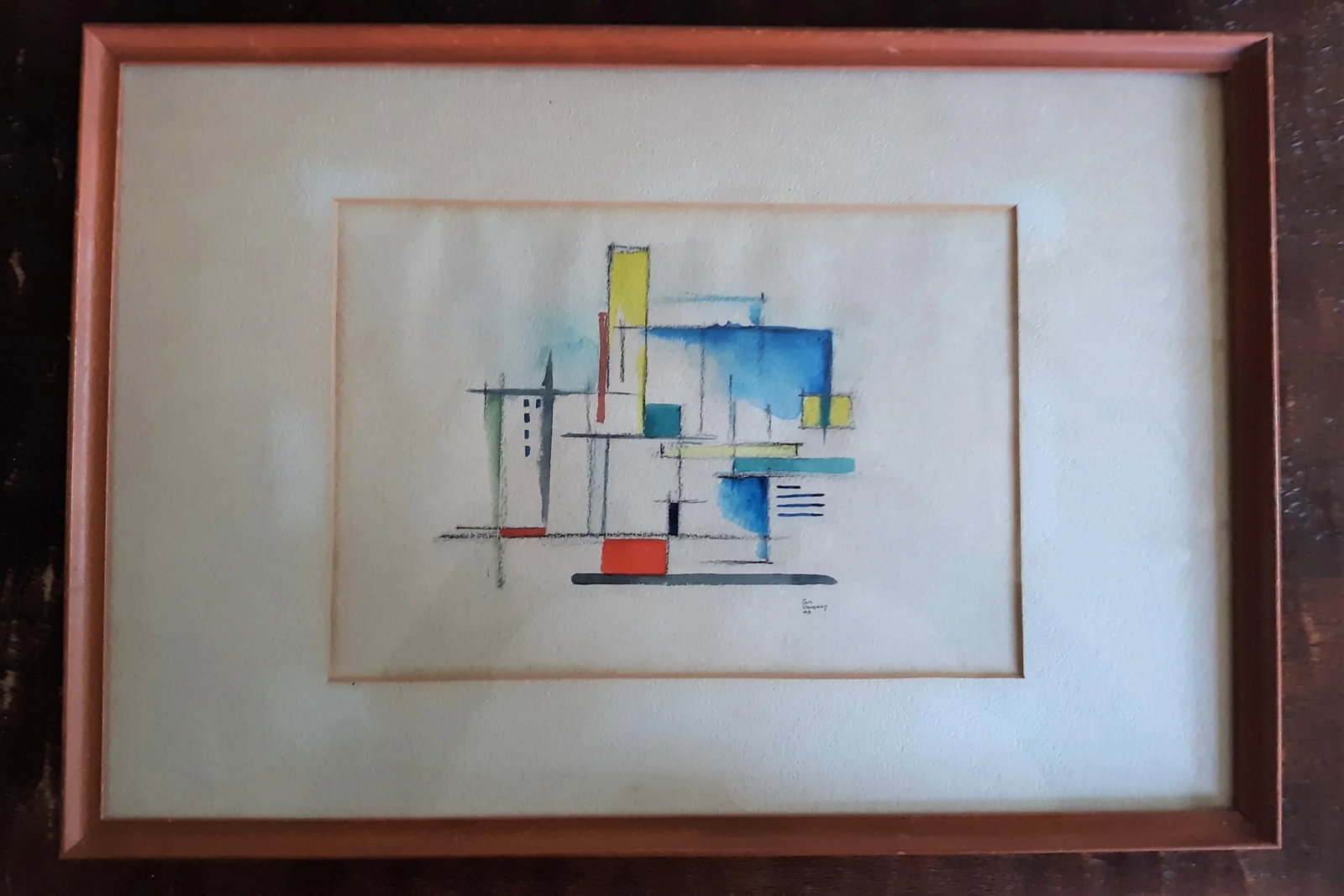 1948 "Town" Modernist Style Watercolor Painting, Framed - 5