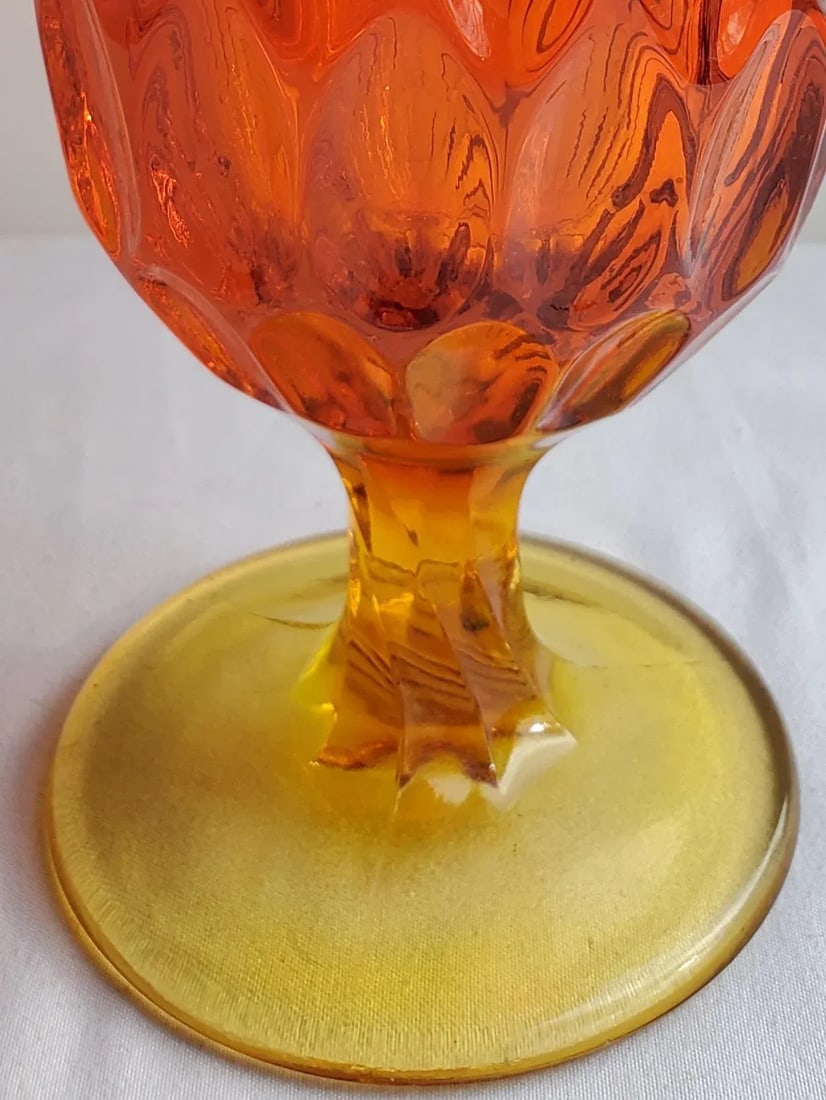 Mid Century Fenton Amberina Swung Thumbprint Hankerchirf Vase - 8