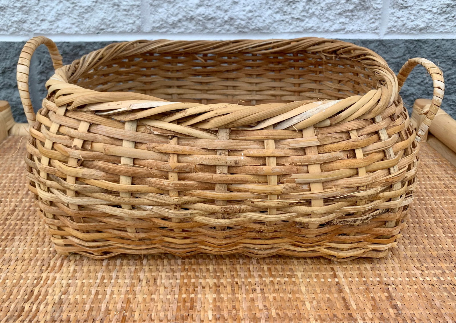 Natural Woven Bamboo Wicker Rattan Cachepot Basket With Handles - 2