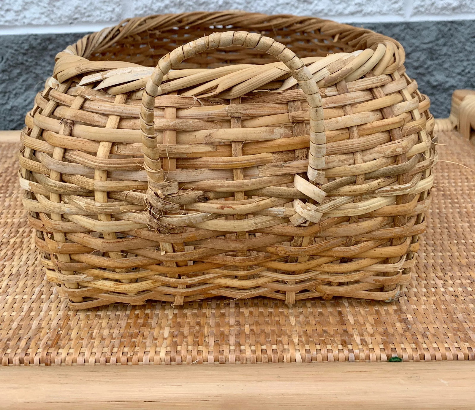 Natural Woven Bamboo Wicker Rattan Cachepot Basket With Handles - 3