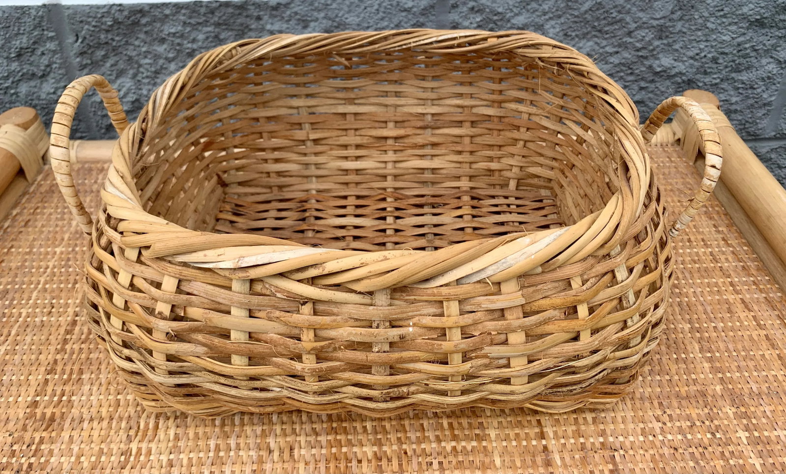 Natural Woven Bamboo Wicker Rattan Cachepot Basket With Handles - 4