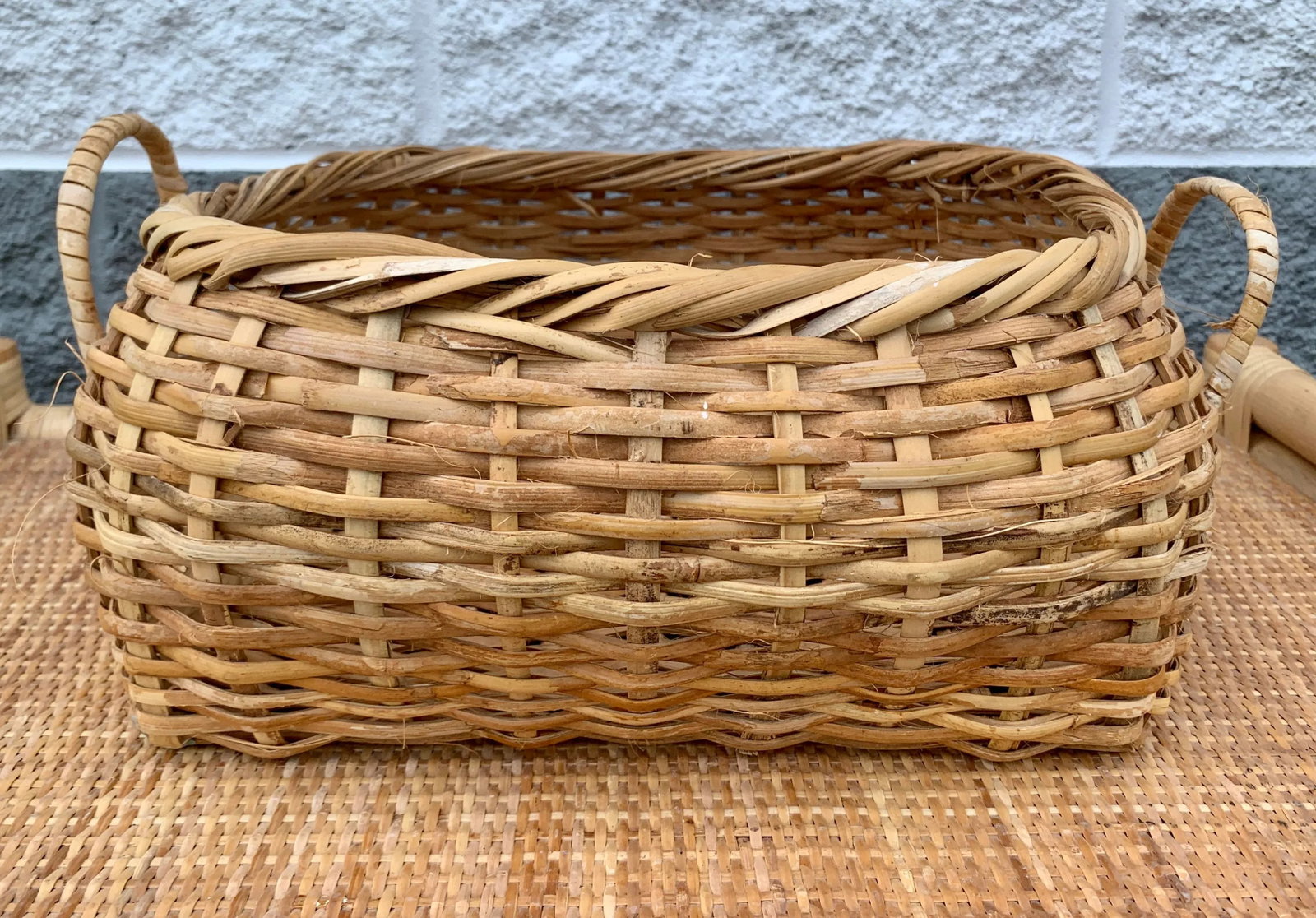 Natural Woven Bamboo Wicker Rattan Cachepot Basket With Handles - 7