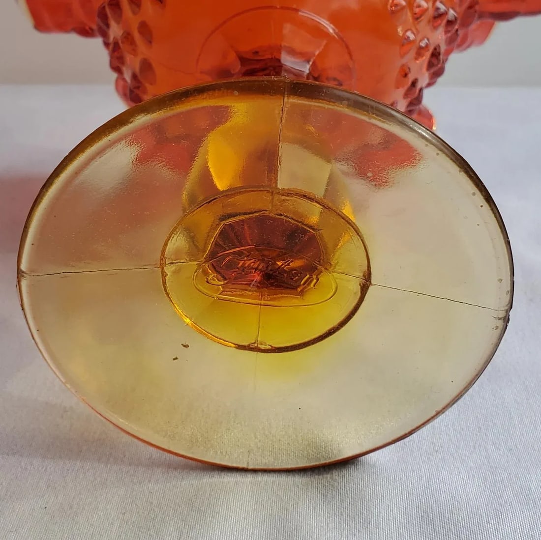 1970s Fenton Amberina Ruffled Edge Hobnail Glass Compote - 5
