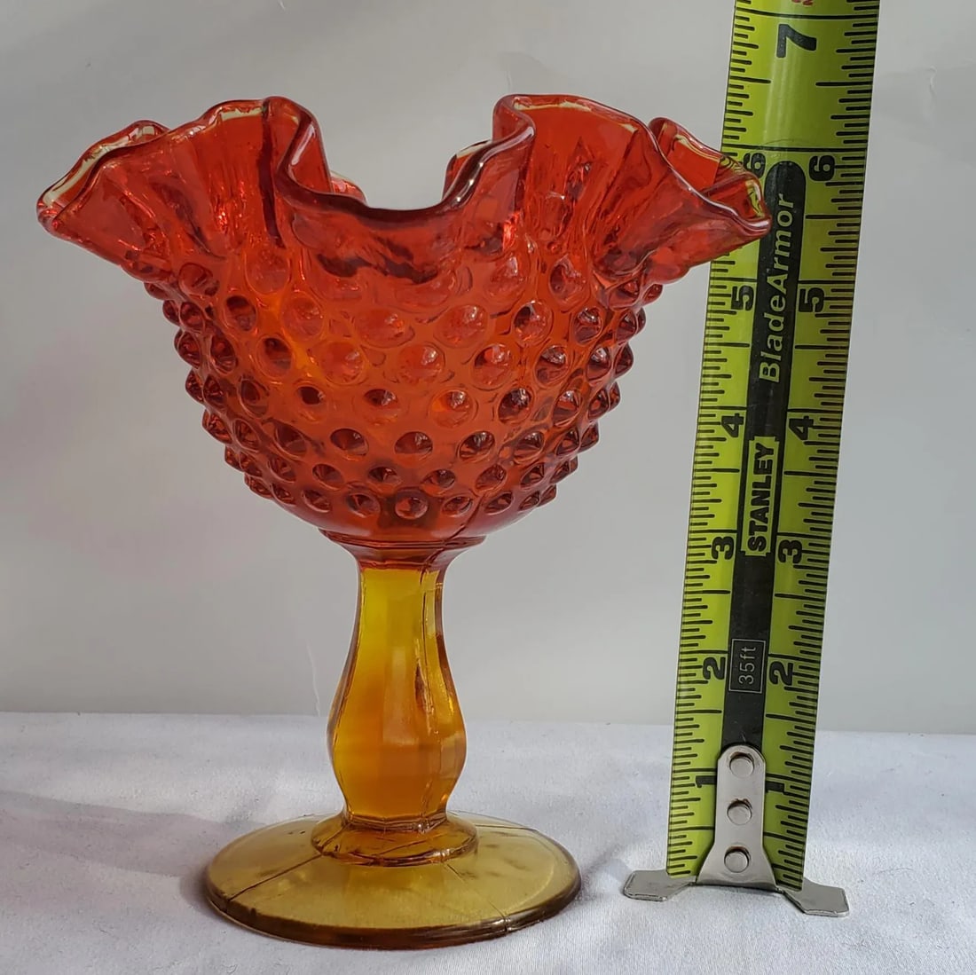 1970s Fenton Amberina Ruffled Edge Hobnail Glass Compote - 7