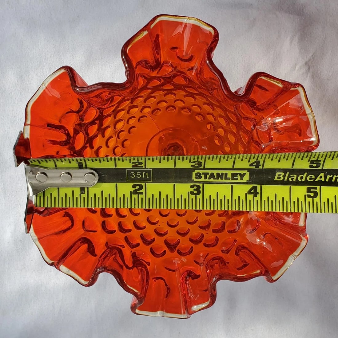 1970s Fenton Amberina Ruffled Edge Hobnail Glass Compote - 8