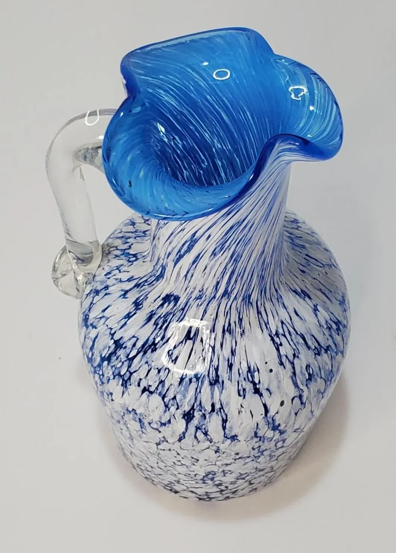 Pilgrim Blue and White Smooth Spatter Glass Pitcher - 3