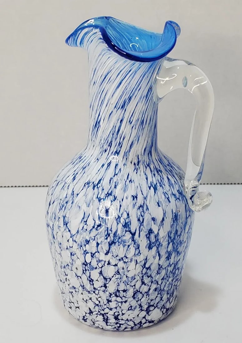 Pilgrim Blue and White Smooth Spatter Glass Pitcher - 5