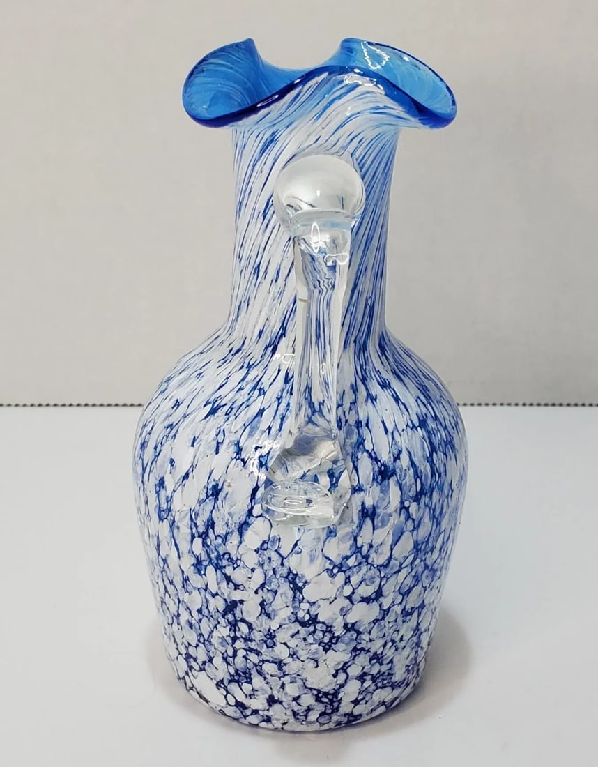 Pilgrim Blue and White Smooth Spatter Glass Pitcher - 6