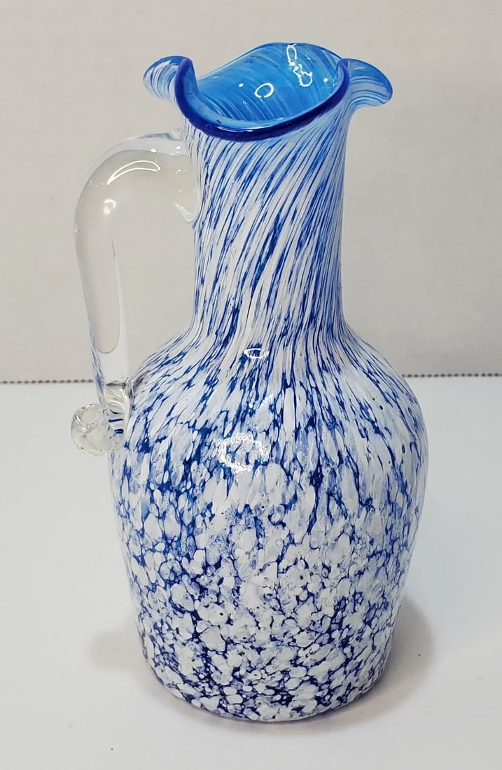 Pilgrim Blue and White Smooth Spatter Glass Pitcher - 7
