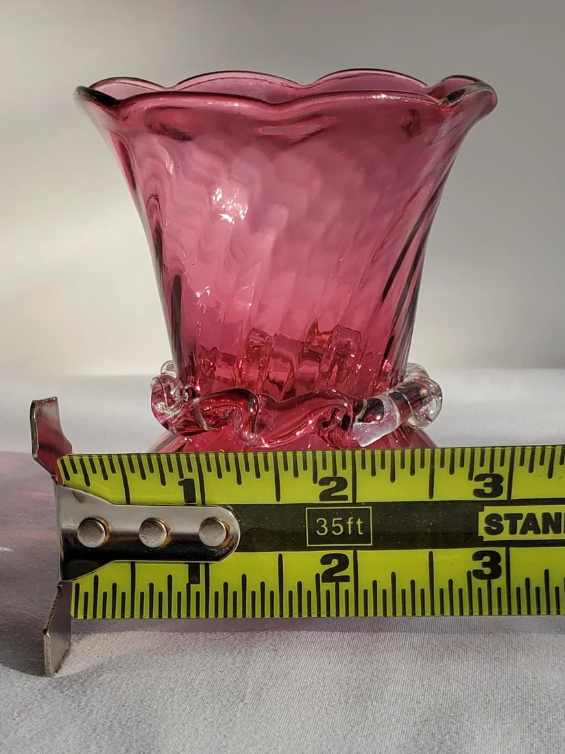 1980s Pilgrim Cranberry Glass Bud Vase With Crystal Collar - 10