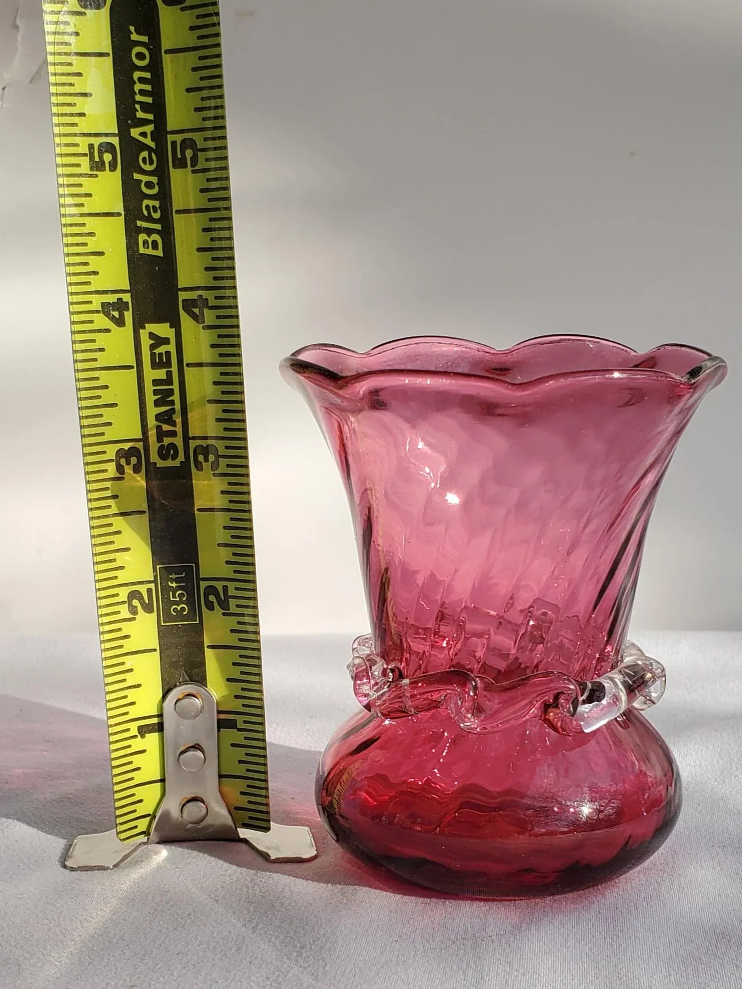1980s Pilgrim Cranberry Glass Bud Vase With Crystal Collar - 11