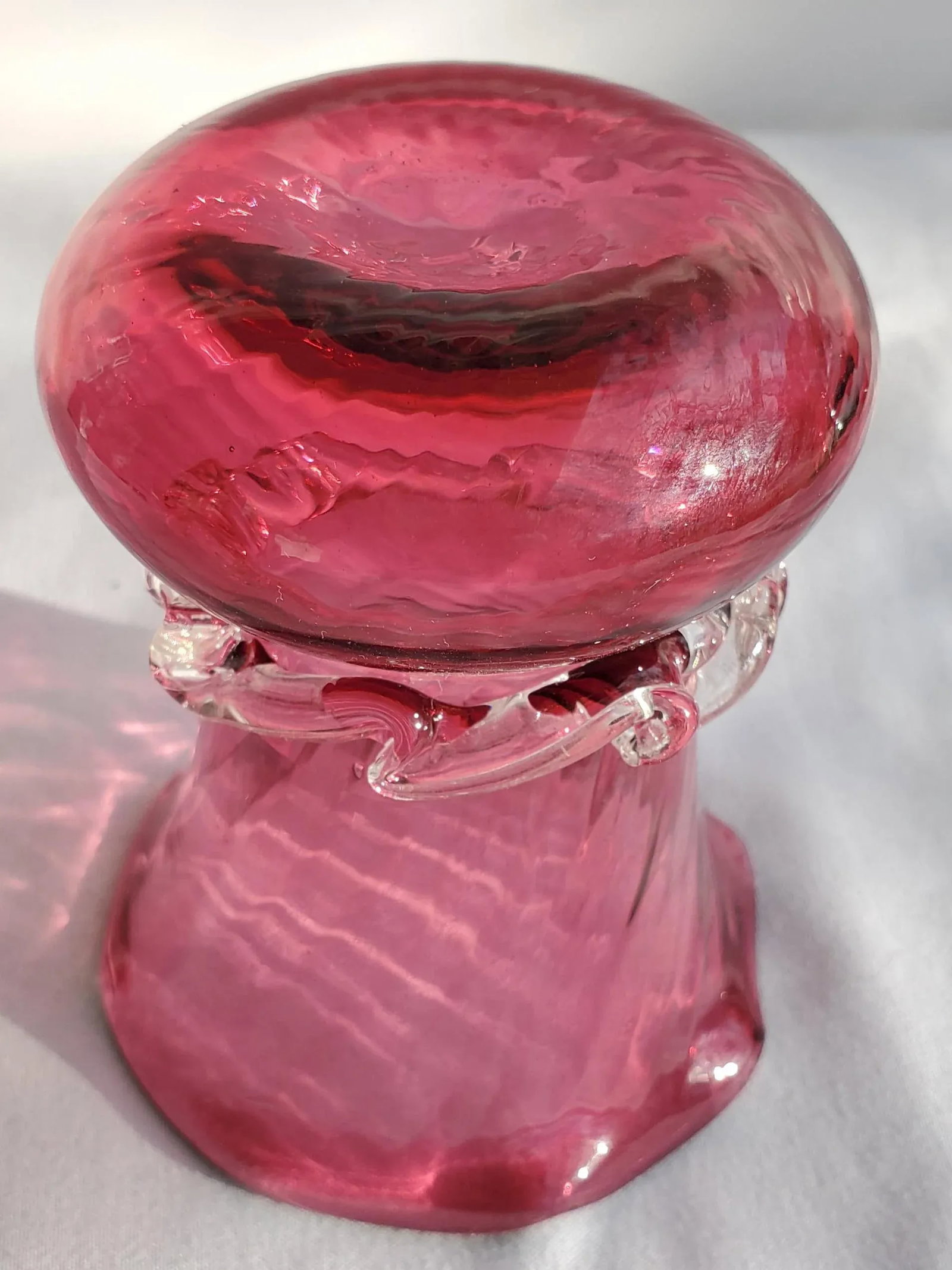 1980s Pilgrim Cranberry Glass Bud Vase With Crystal Collar - 6