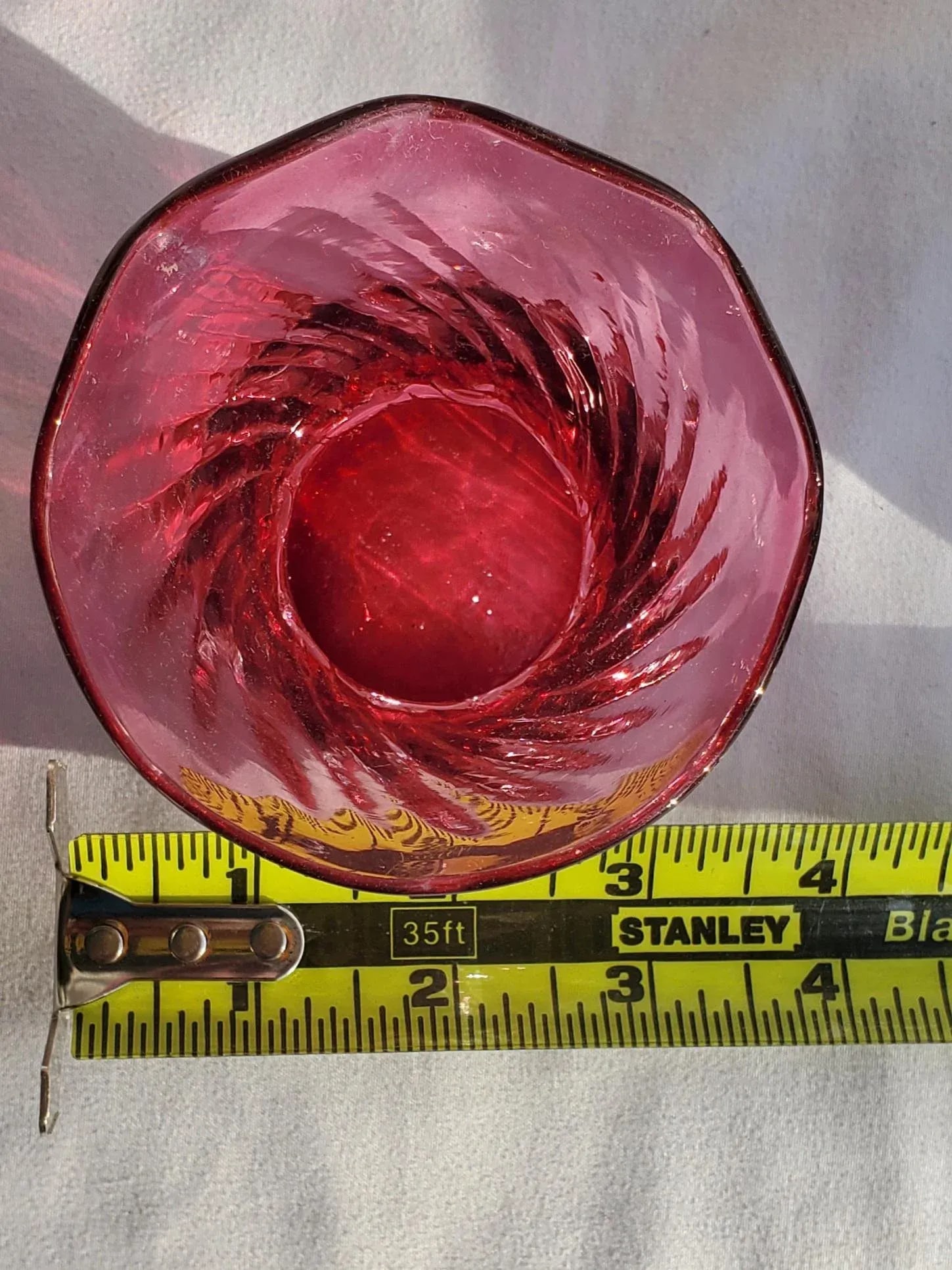 1980s Pilgrim Cranberry Glass Bud Vase With Crystal Collar - 9