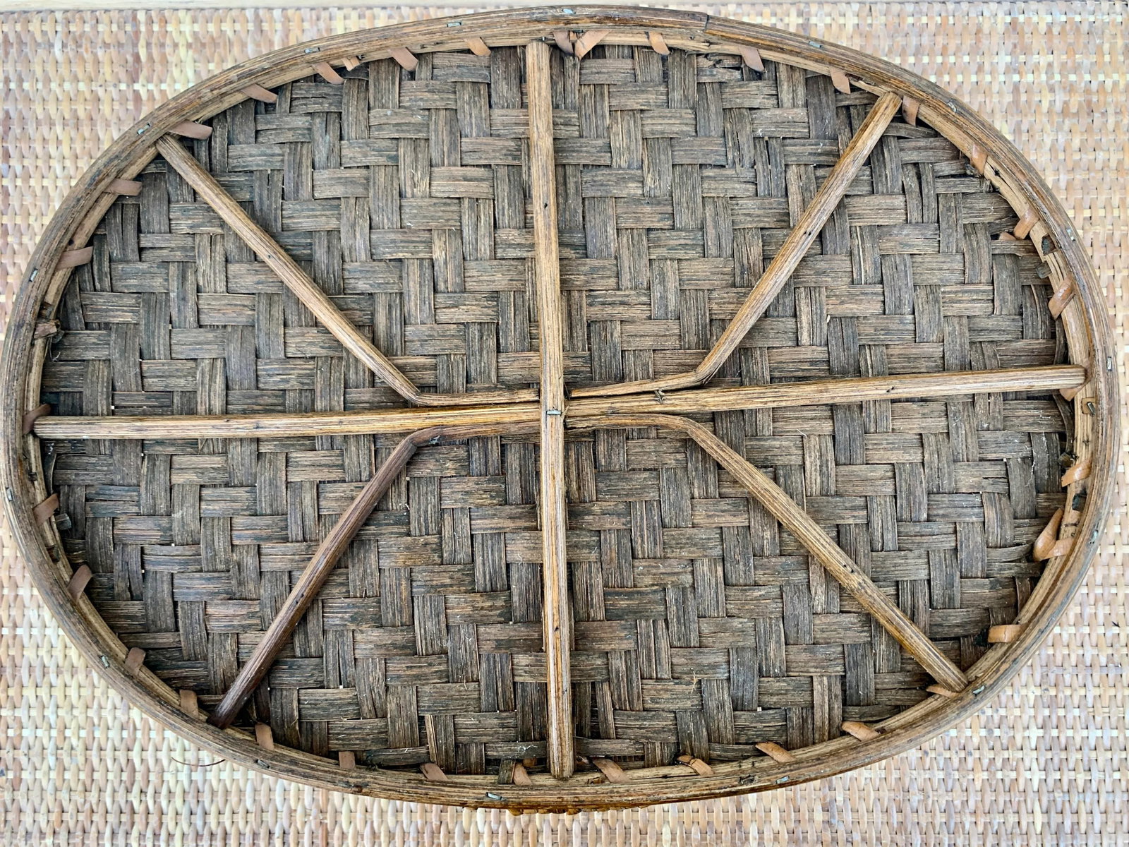 Oval Shaped Natural Bamboo Rattan Woven Wicker Tray With Handles - 10