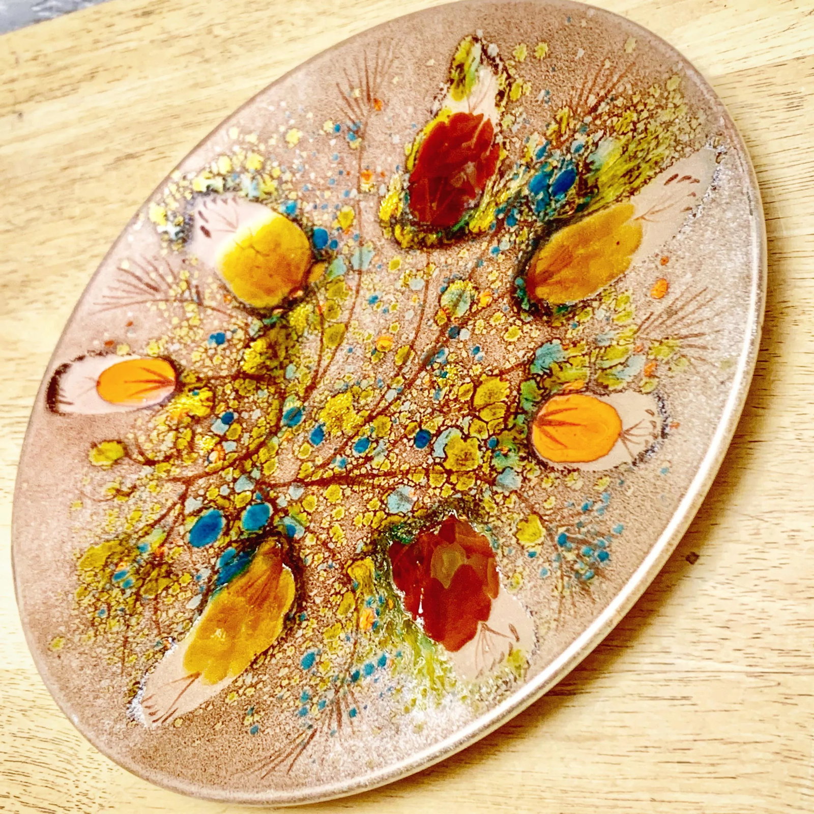 Midcentury Copper Enamel Abstract Tray - 11