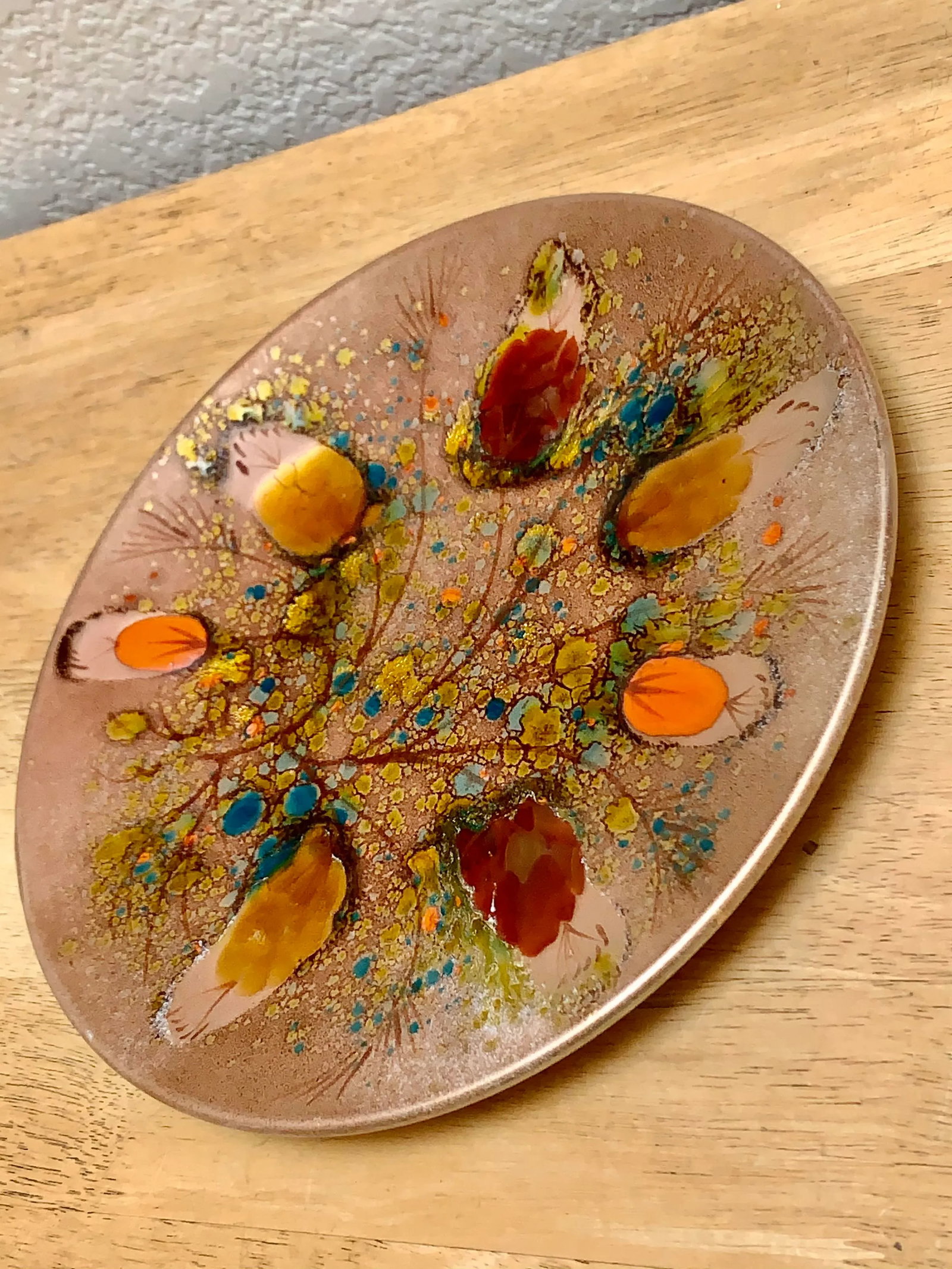 Midcentury Copper Enamel Abstract Tray - 9