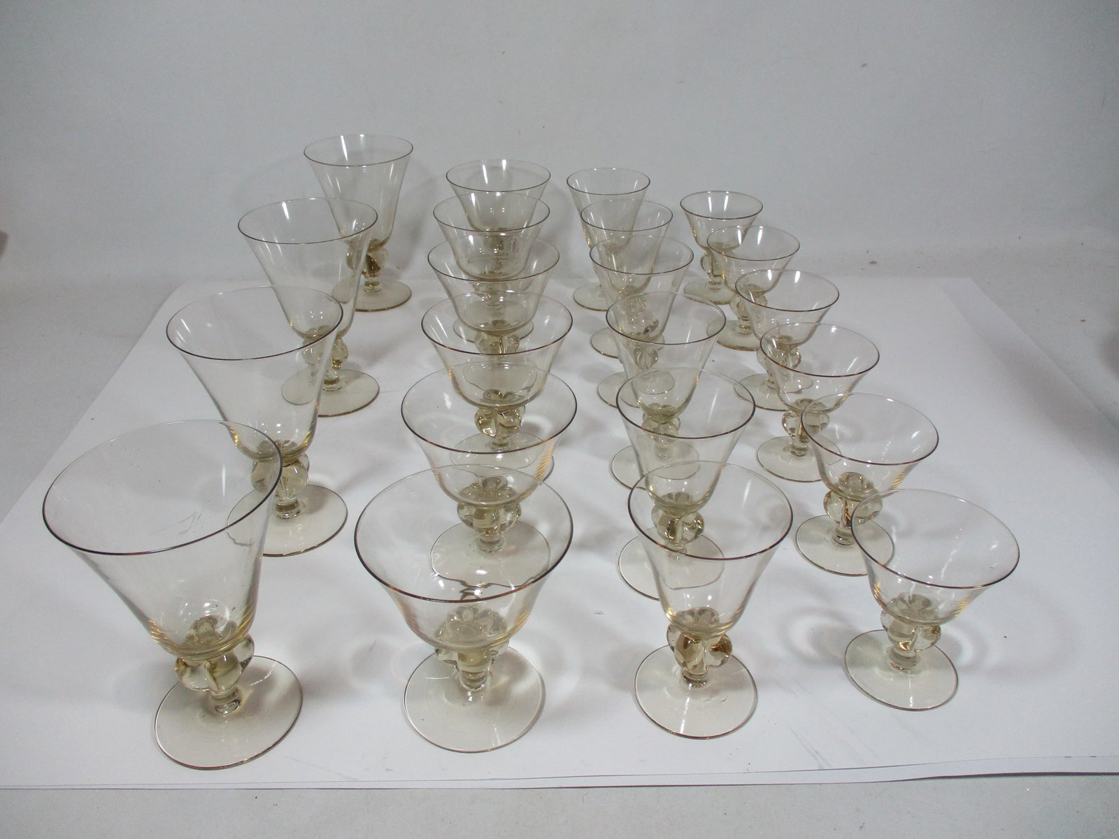 1960s Yellow Tint Stemmed Glassware - 22 Pieces - 2