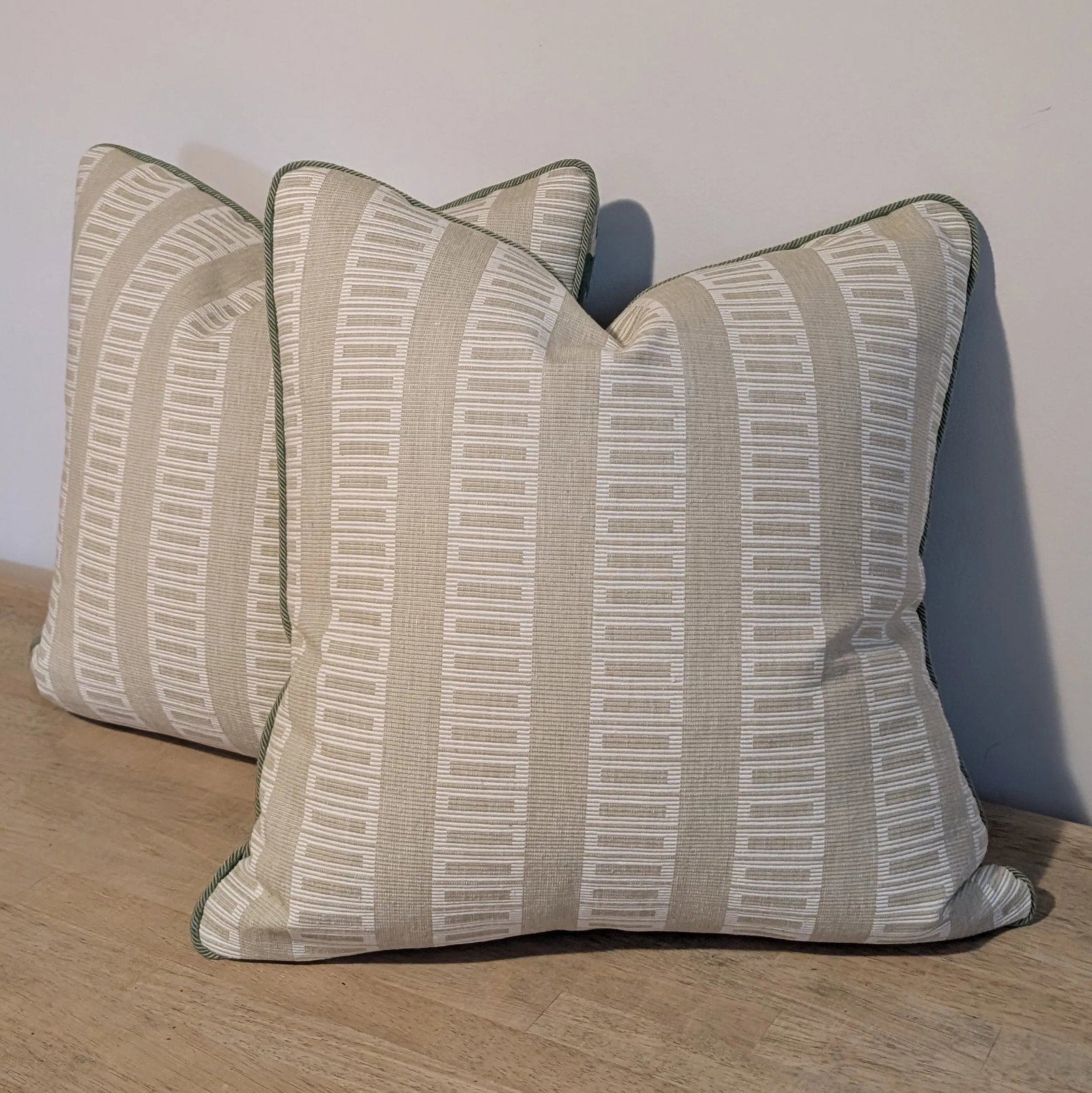 Cowtan & Tout Rutland Verdure Pillows With Green Cord and Scalamandre Lark Backs - 2