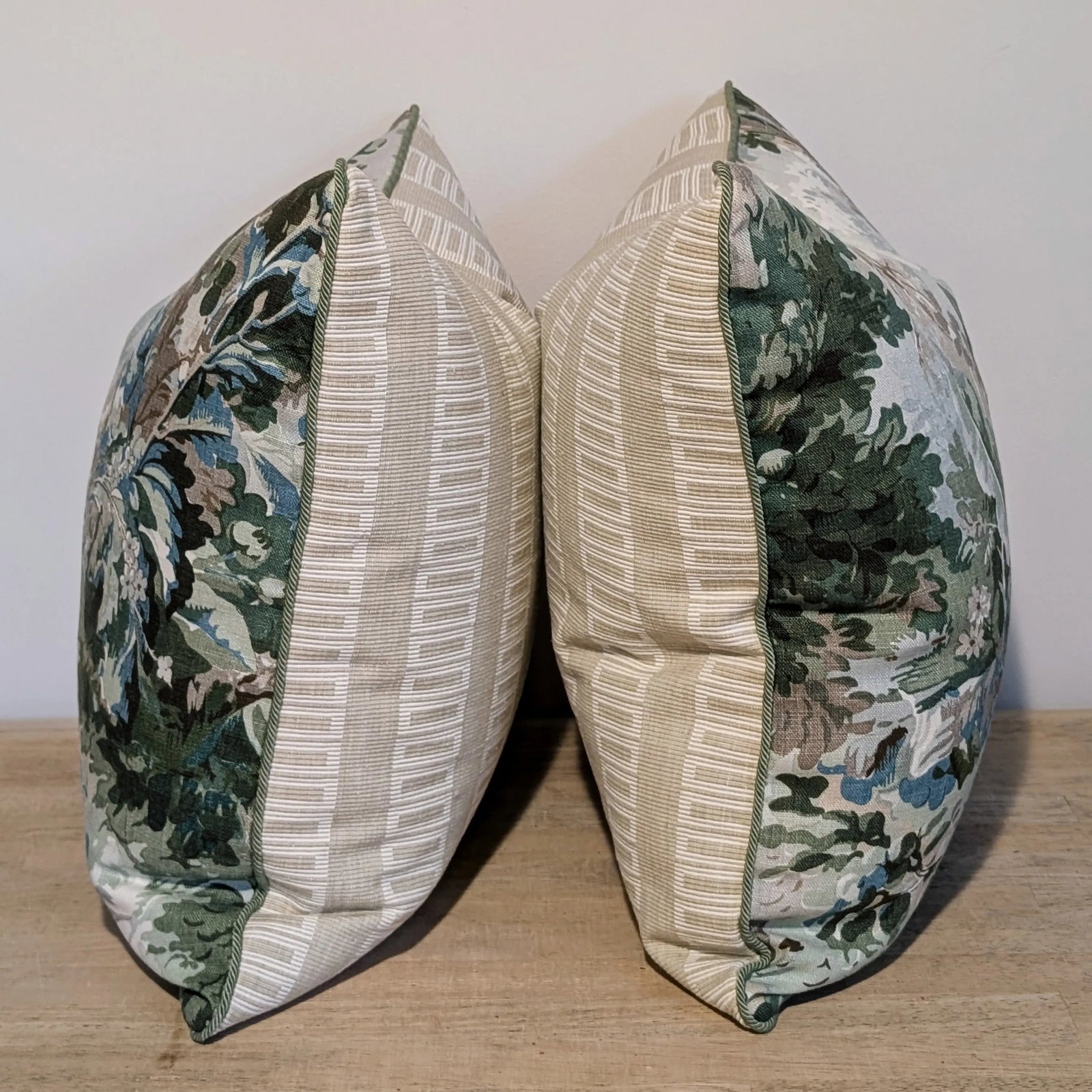 Cowtan & Tout Rutland Verdure Pillows With Green Cord and Scalamandre Lark Backs - 4