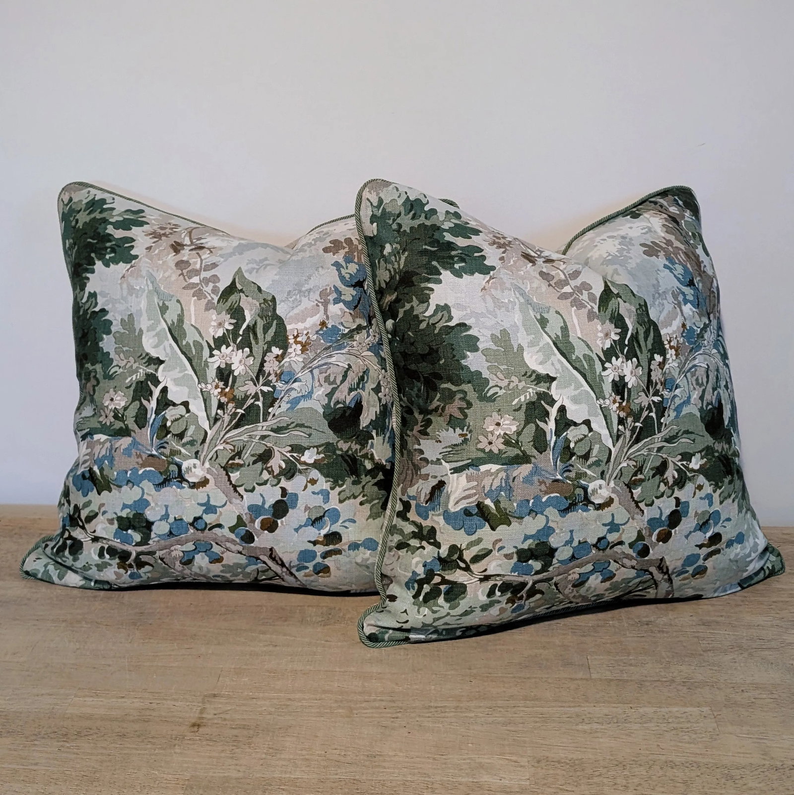 Cowtan & Tout Rutland Verdure Pillows With Green Cord and Scalamandre Lark Backs - 5