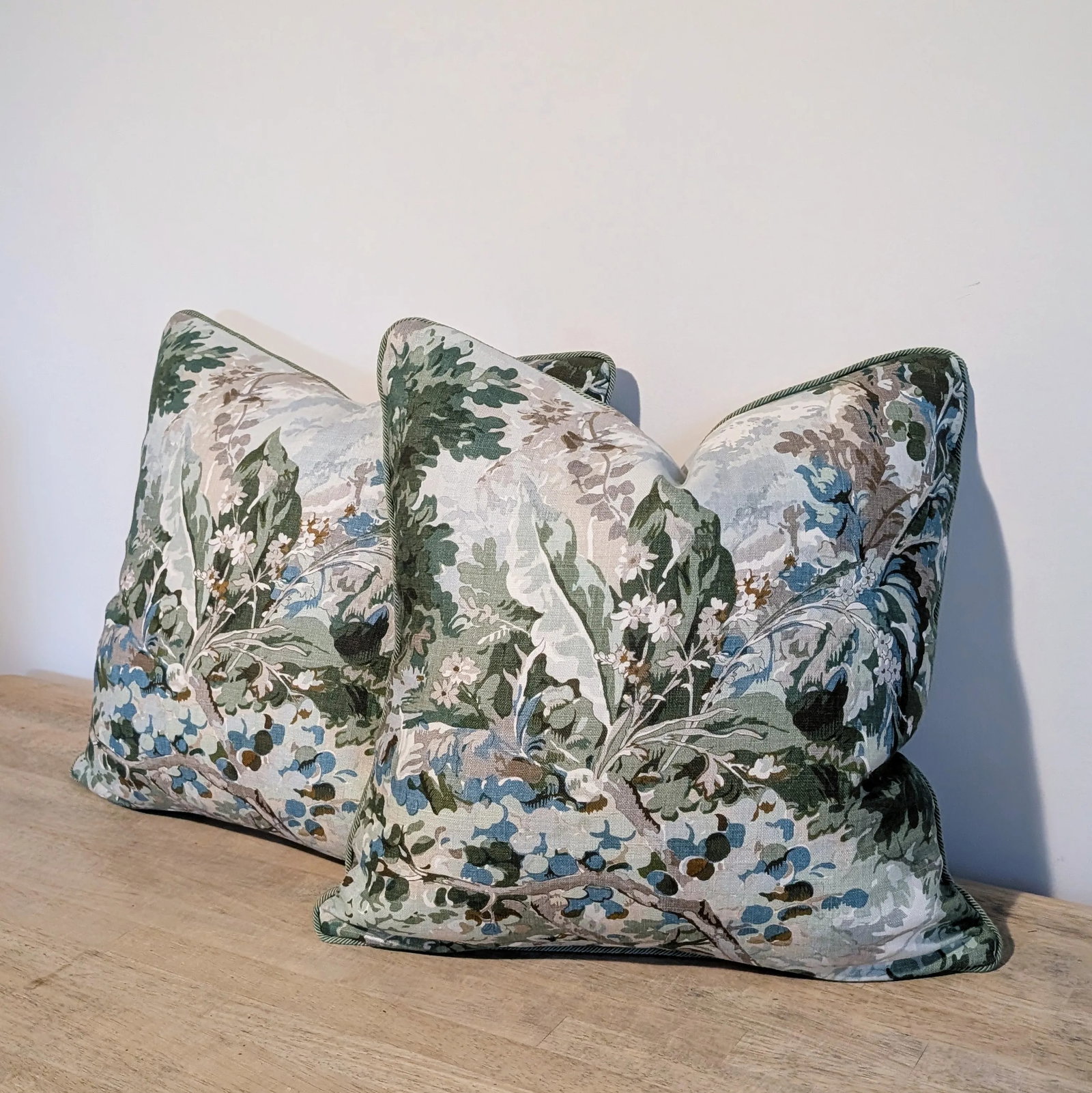 Cowtan & Tout Rutland Verdure Pillows With Green Cord and Scalamandre Lark Backs - 9