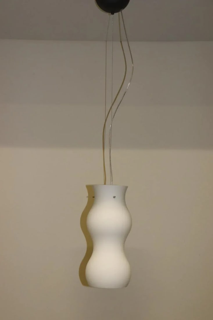 1990s Modern Murano Pendant Lamp White Glass - 2