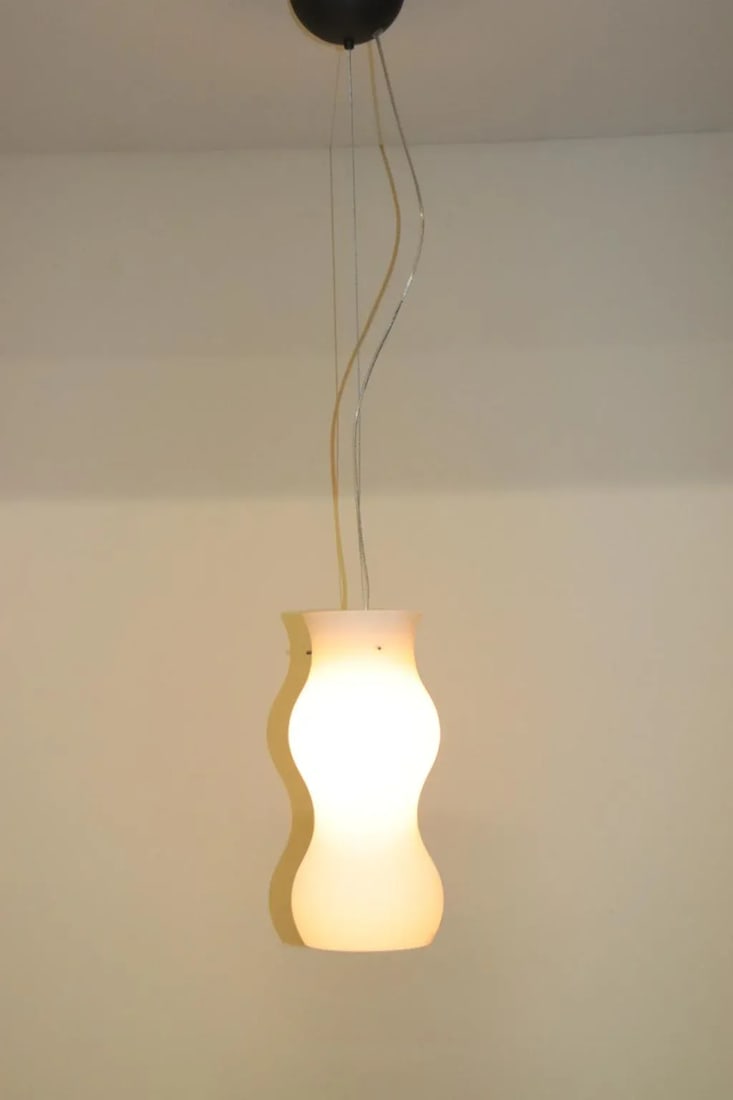 1990s Modern Murano Pendant Lamp White Glass - 3