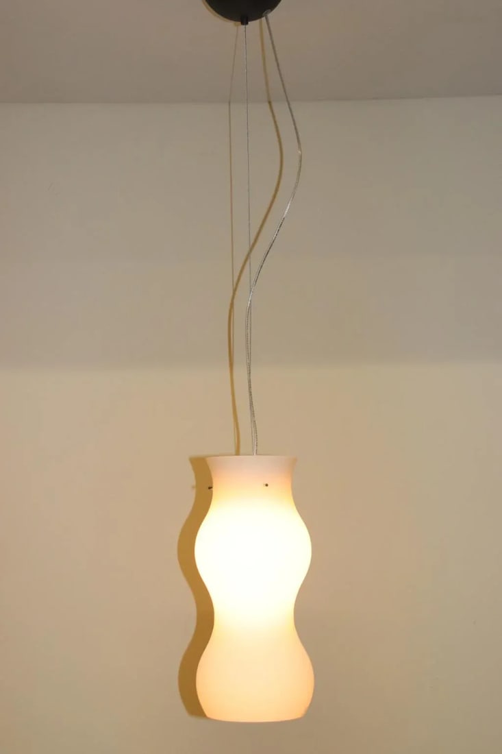 1990s Modern Murano Pendant Lamp White Glass - 4